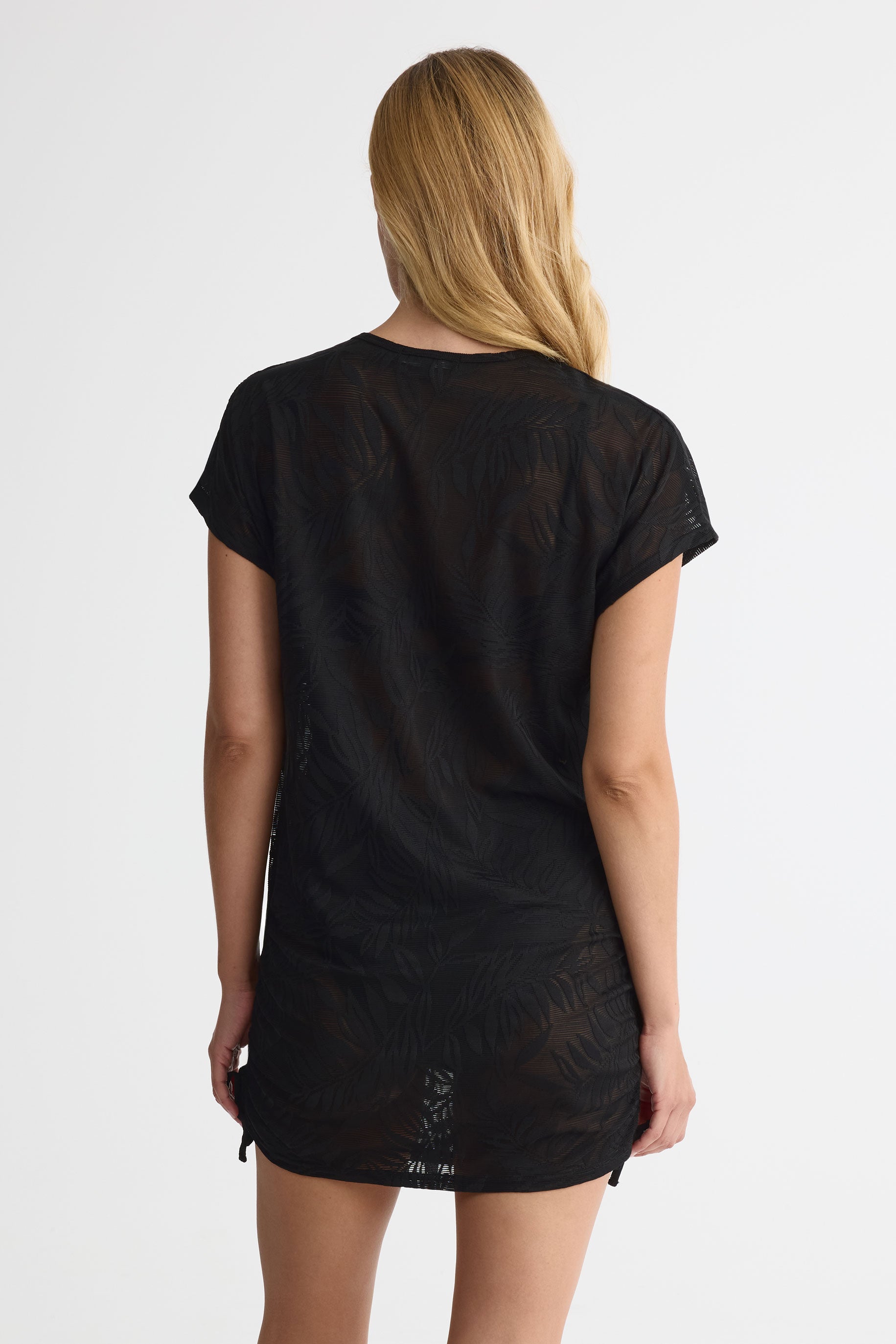 Tunique M/courtes col rond imprimé floral - Femme && NOIR