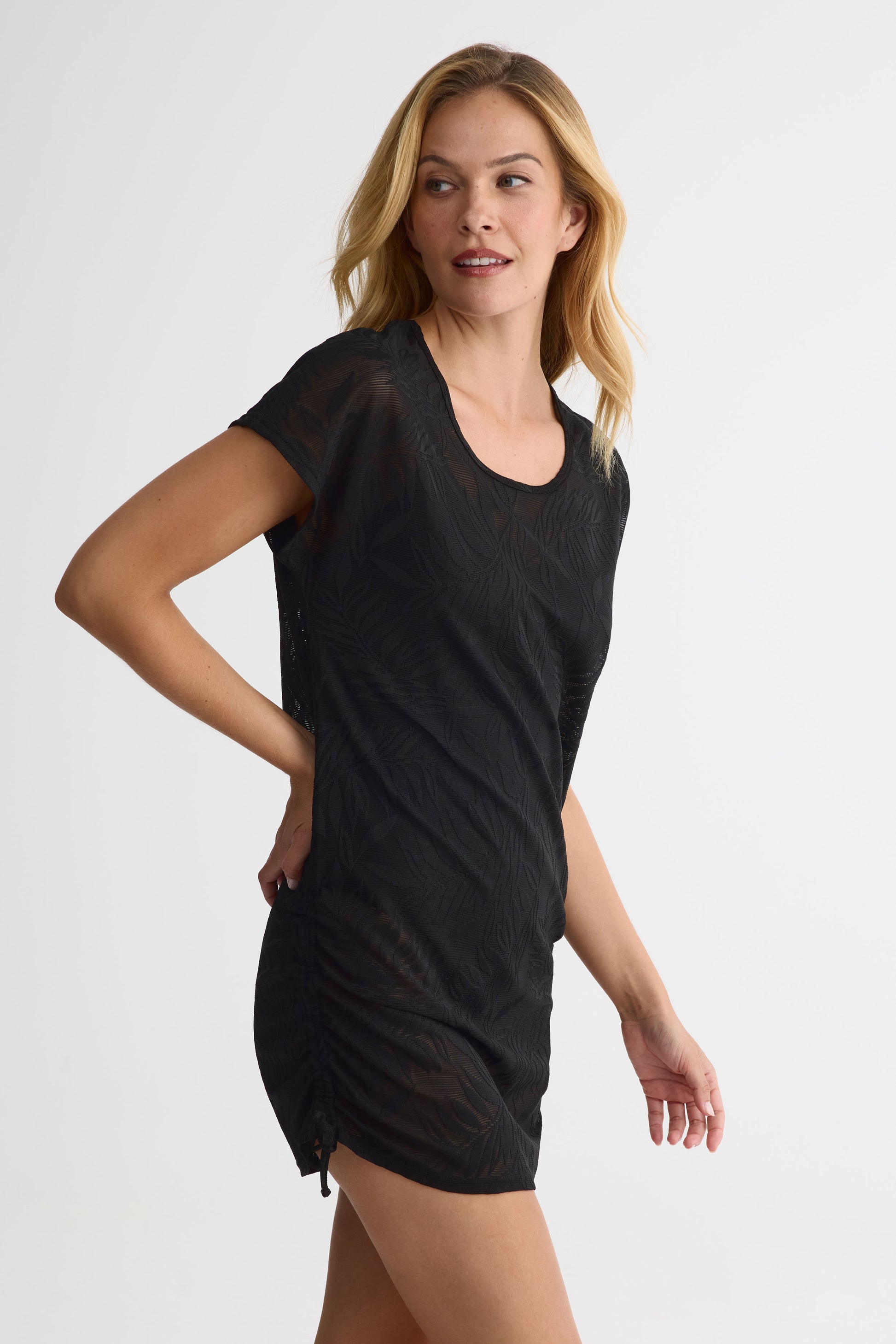 Tunique M/courtes col rond imprimé floral - Femme && NOIR