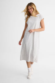 Robe maxi rayée col rond – Femme && GRIS MULTI
