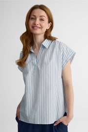 Blouse rayée M/courtes col V – Femme && BLEU MULTI