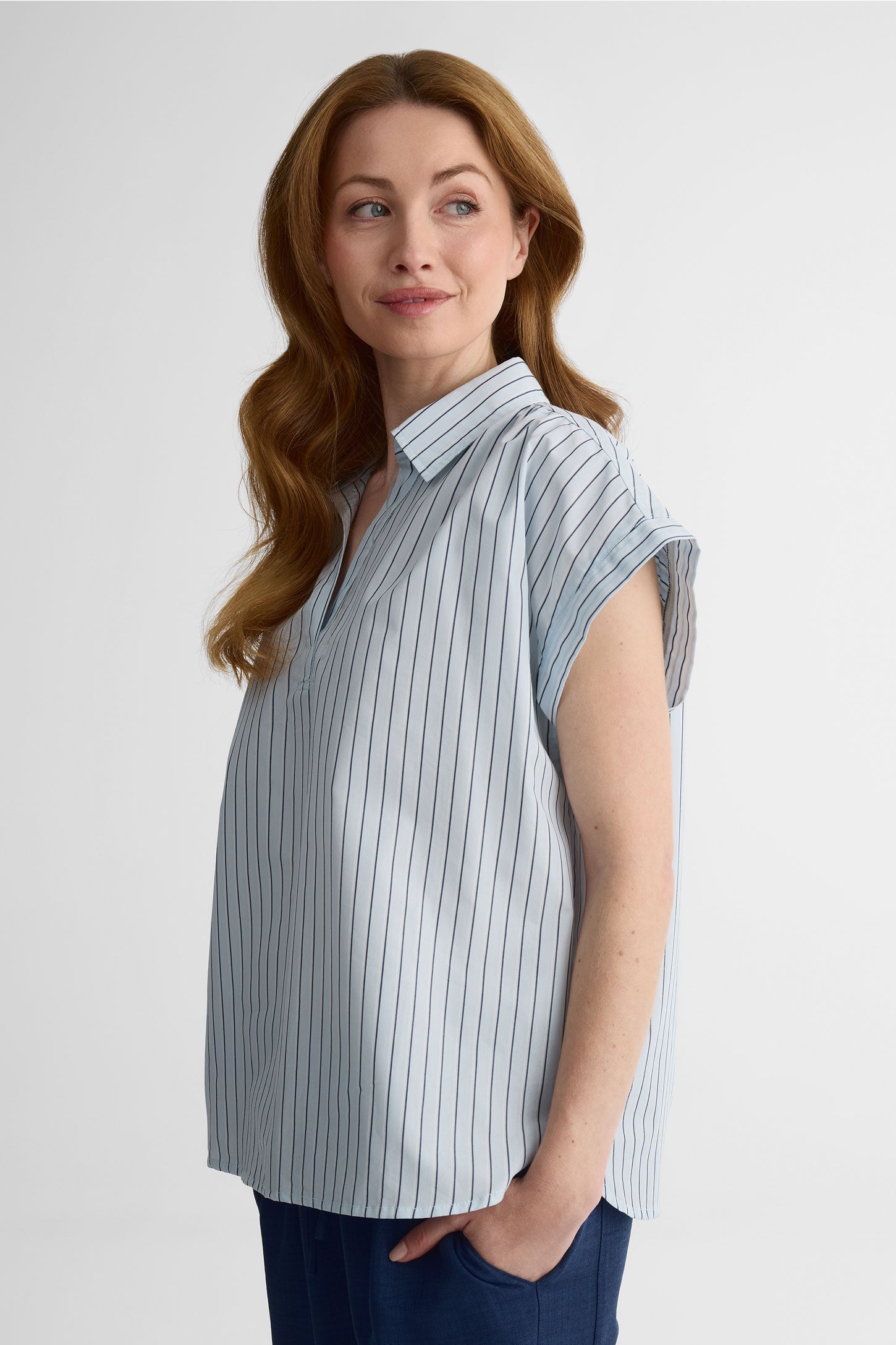 Blouse rayée M/courtes col V – Femme && BLEU MULTI