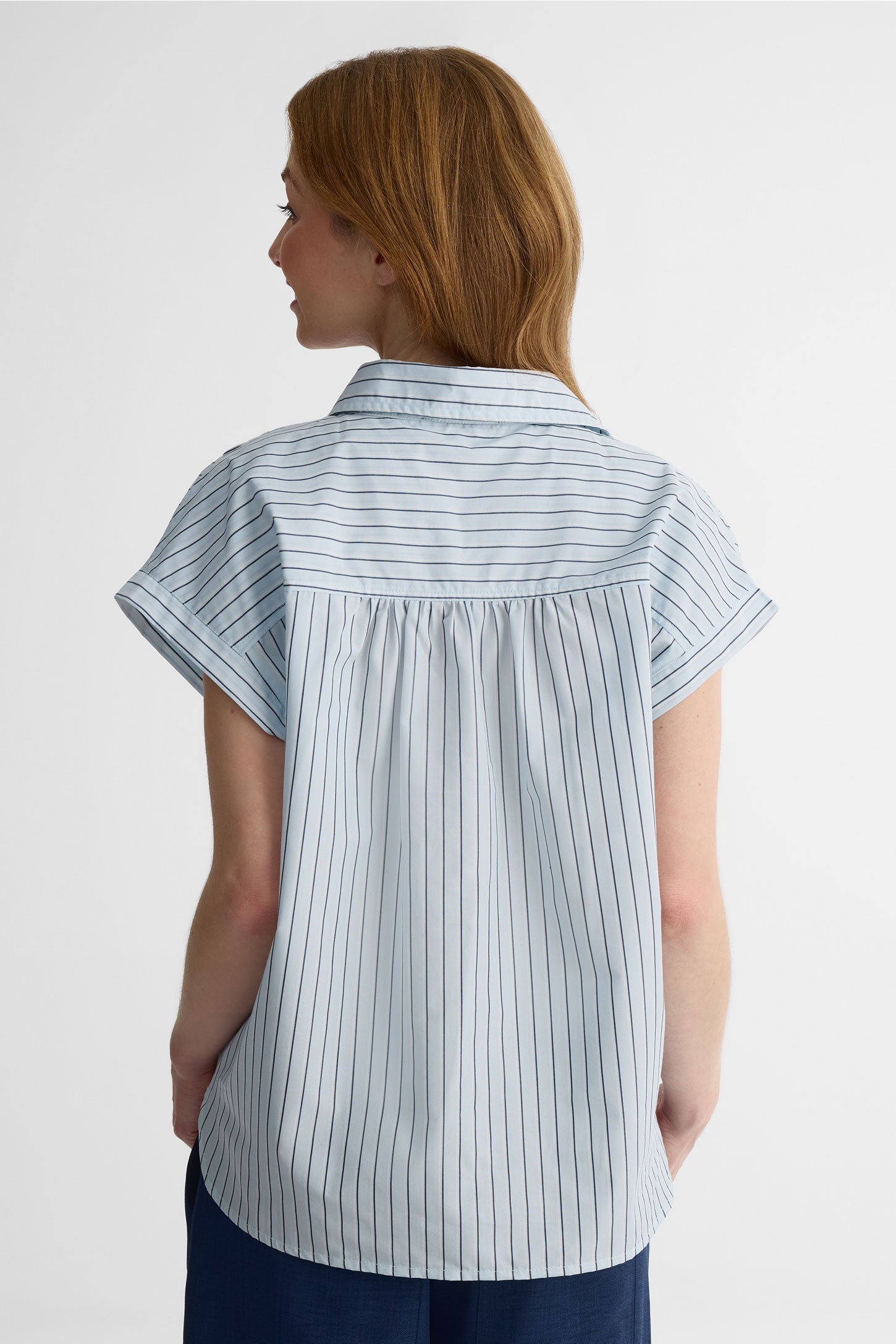Blouse rayée M/courtes col V – Femme && BLEU MULTI