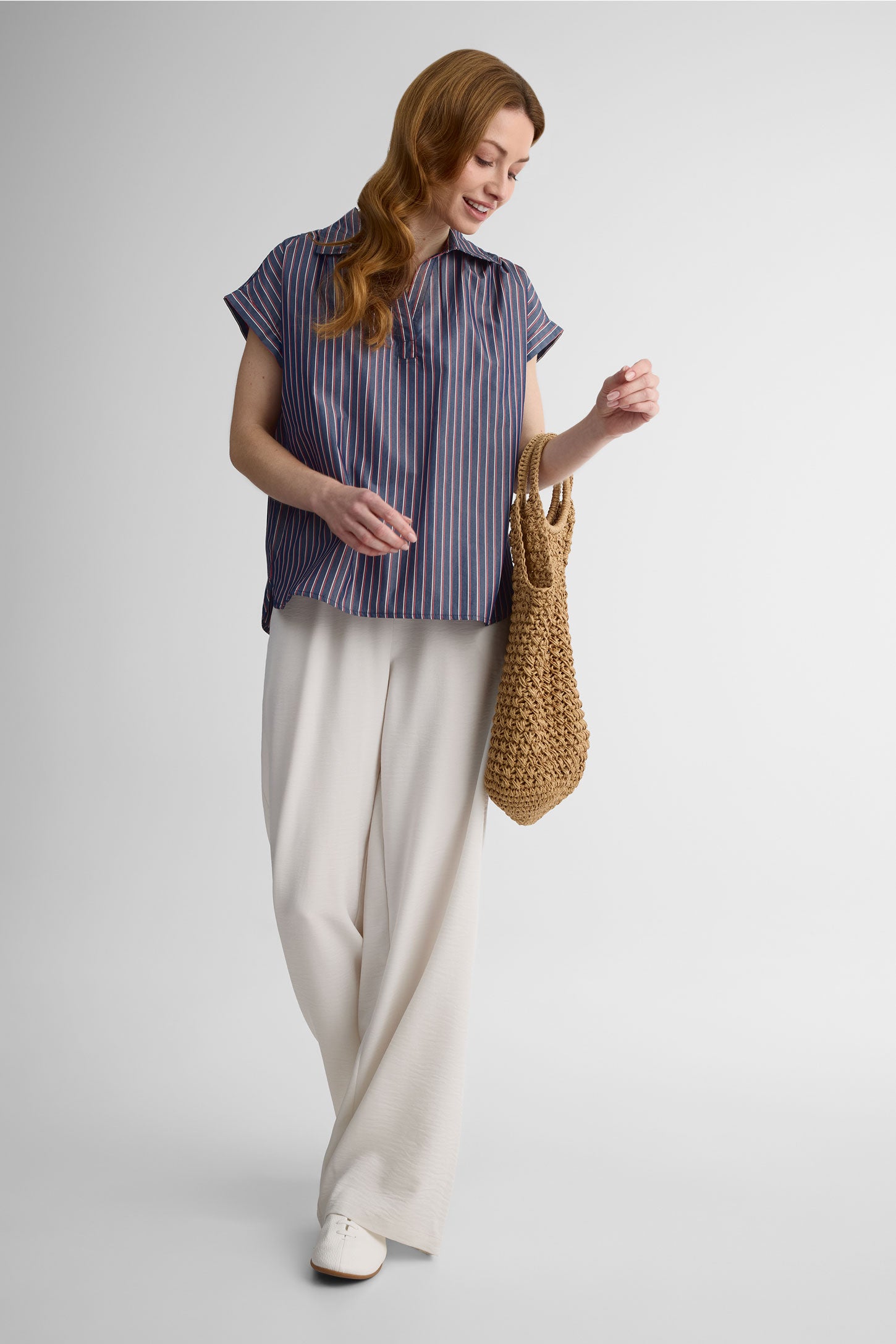 Blouse rayée M/courtes col V – Femme && MARIN/MULTI