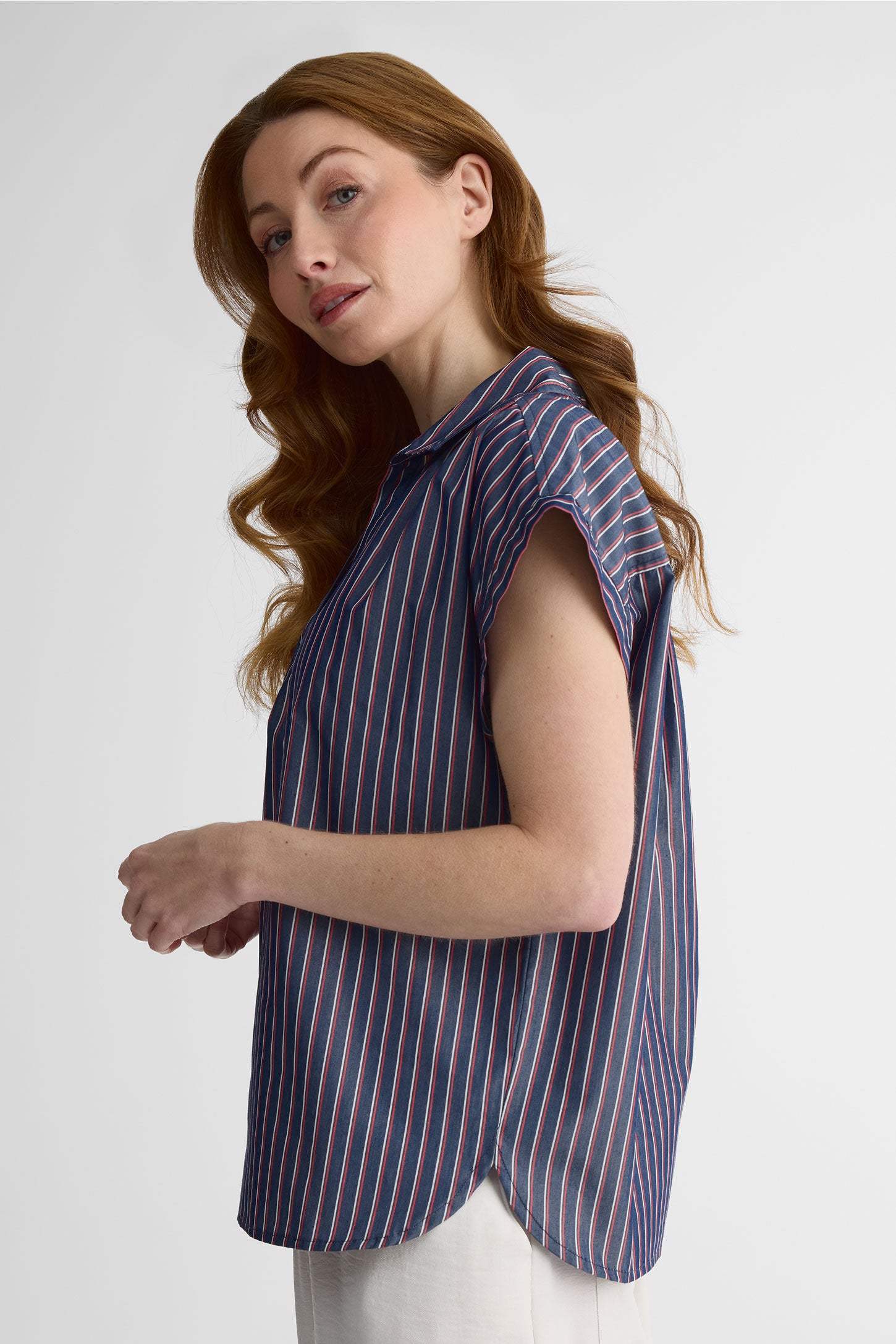 Blouse rayée M/courtes col V – Femme && MARIN/MULTI
