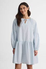 Robe longue bouffante à col notch - Femme && BLEU MULTI
