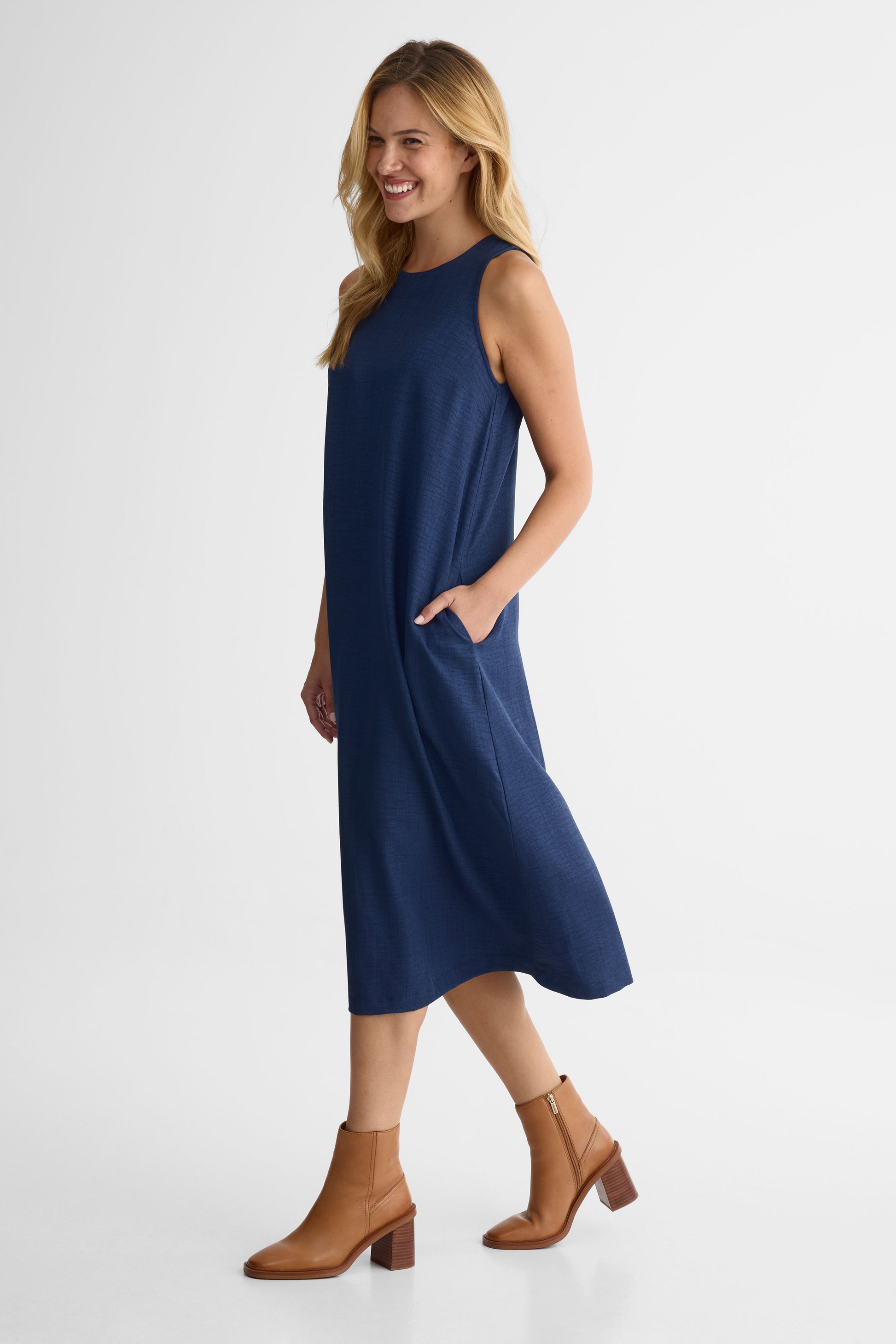Robe chambray col rond – Femme && MARIN