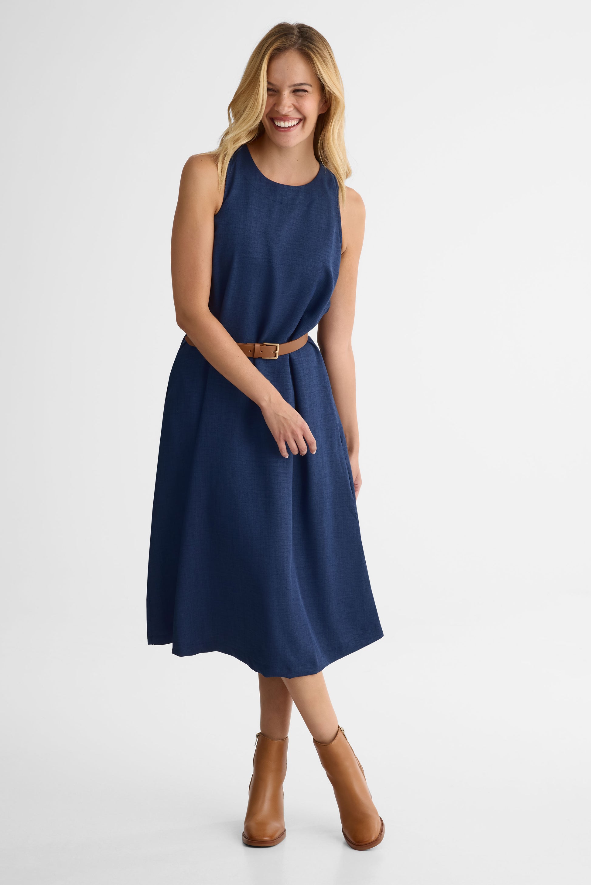 Robe chambray col rond – Femme && MARIN