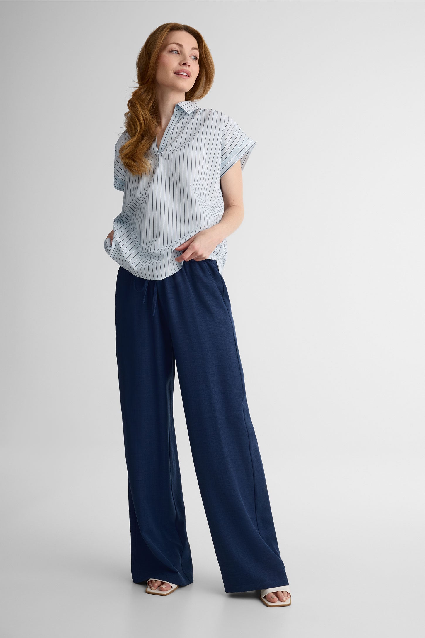 Pantalon jambe large taille haute – Femme && MARIN