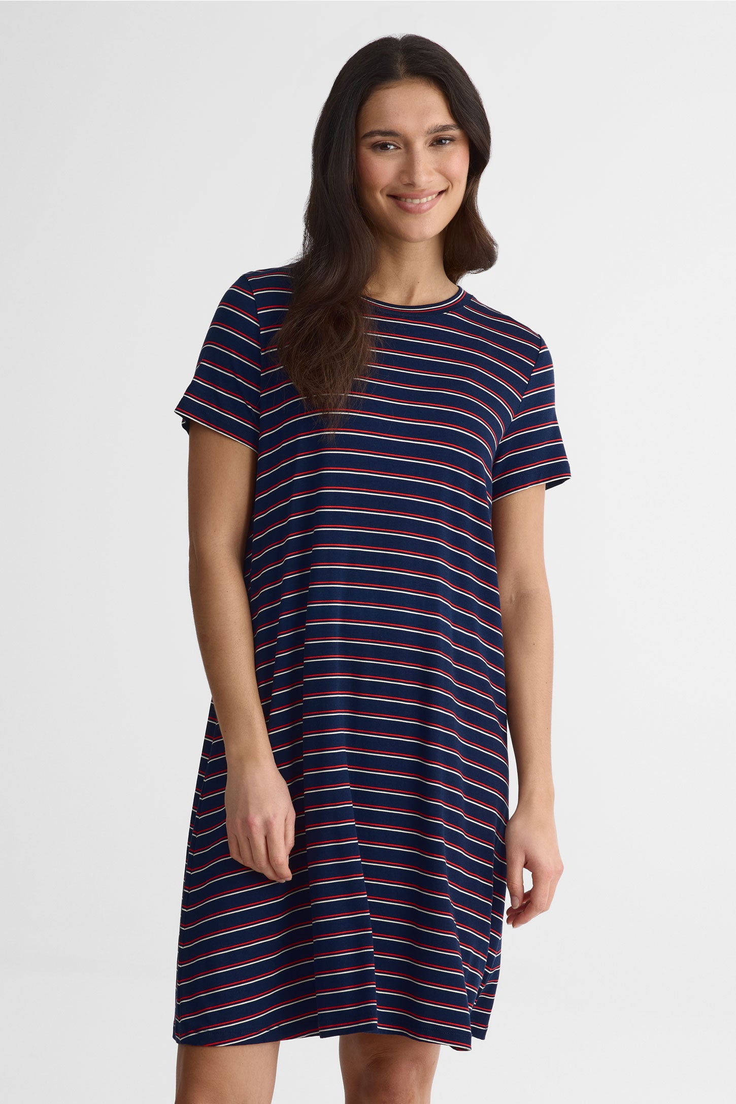 Robe trapèze m/courtes en jersey stretch - Femme && MARIN/MULTI