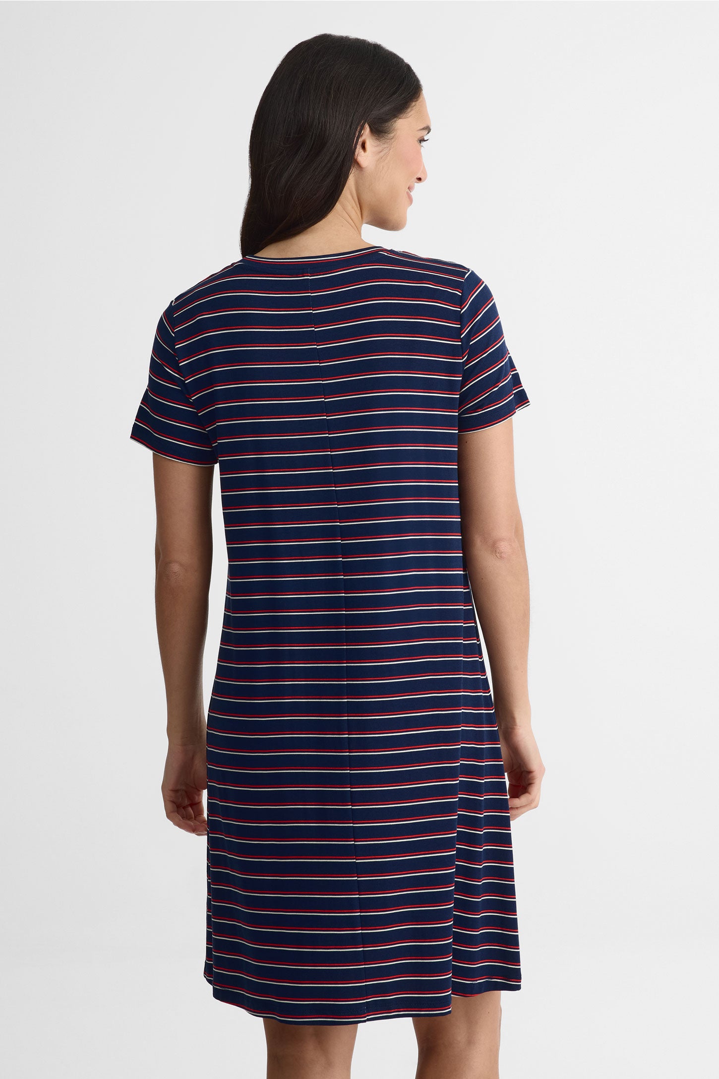 Robe trapèze m/courtes en jersey stretch - Femme && MARIN/MULTI