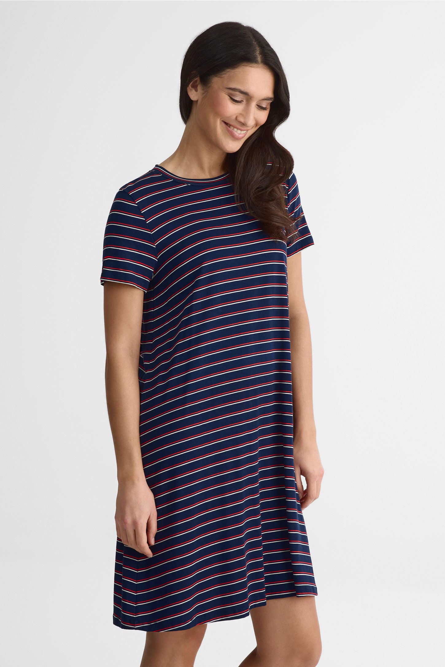 Robe trapèze m/courtes en jersey stretch - Femme && MARIN/MULTI