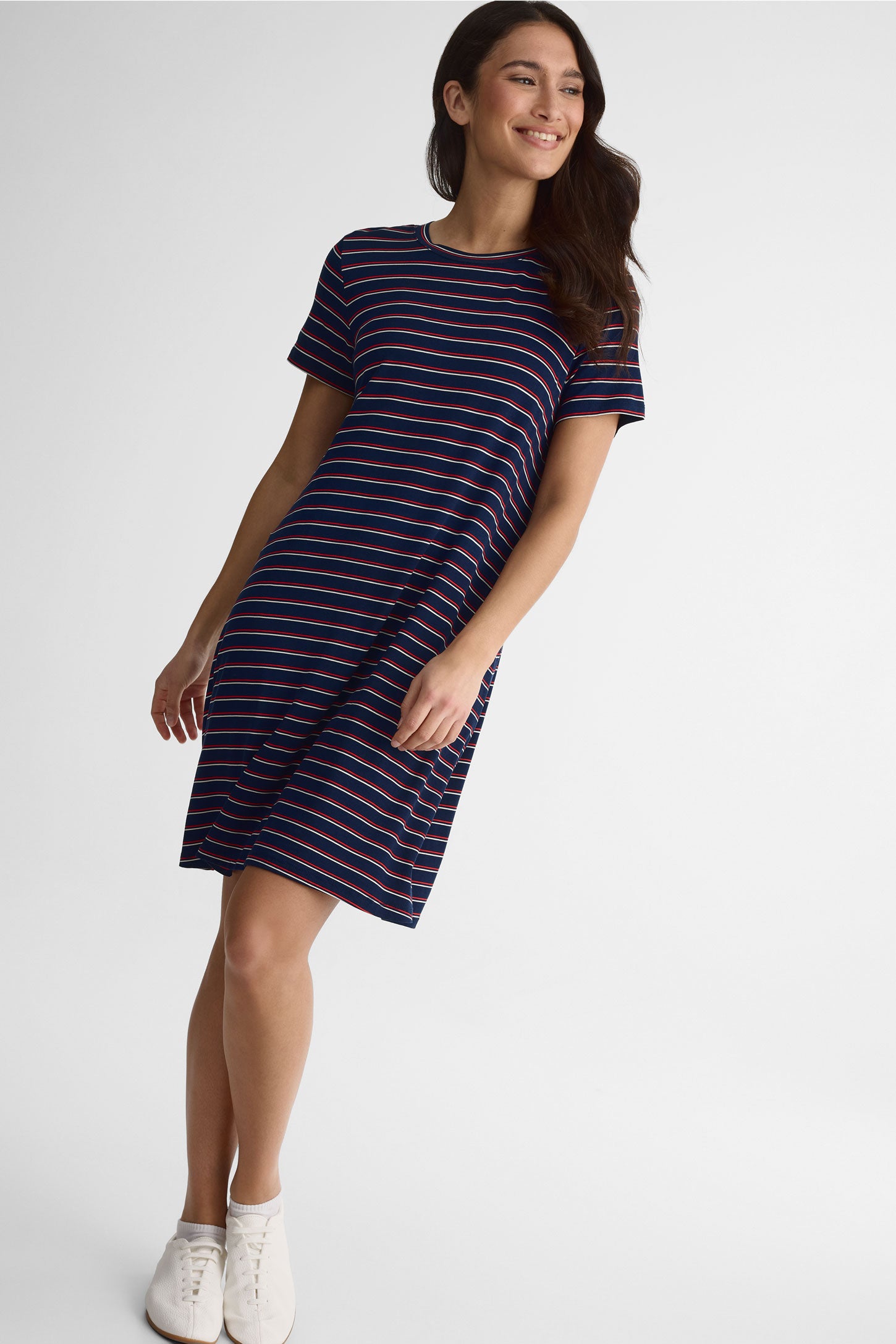 Robe trapèze m/courtes en jersey stretch - Femme && MARIN/MULTI