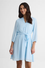 Robe longue col V avec ceinture - Femme && BLEU