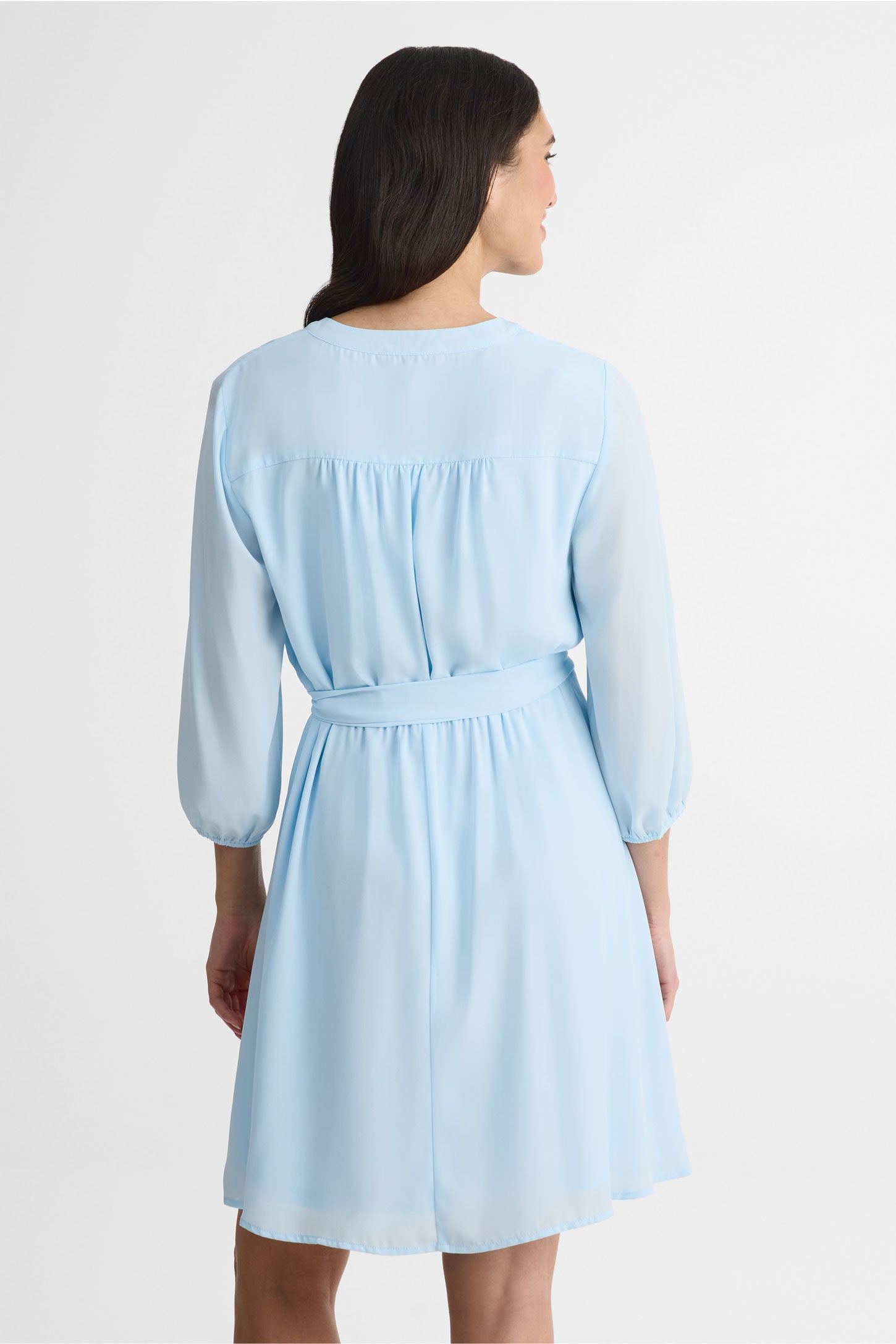 Robe longue col V avec ceinture - Femme && BLEU