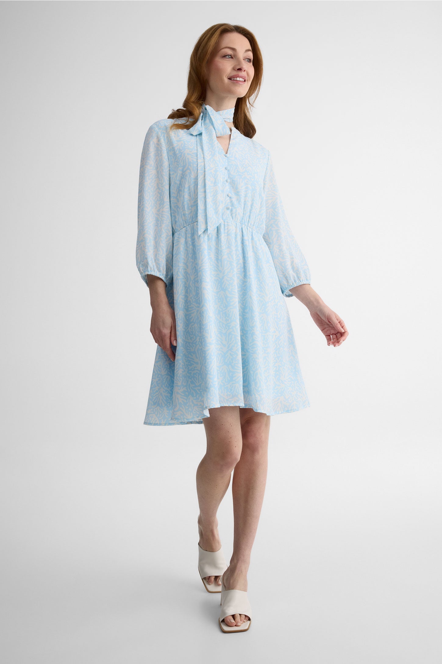 Robe longue col V avec ceinture - Femme && BLEU MULTI