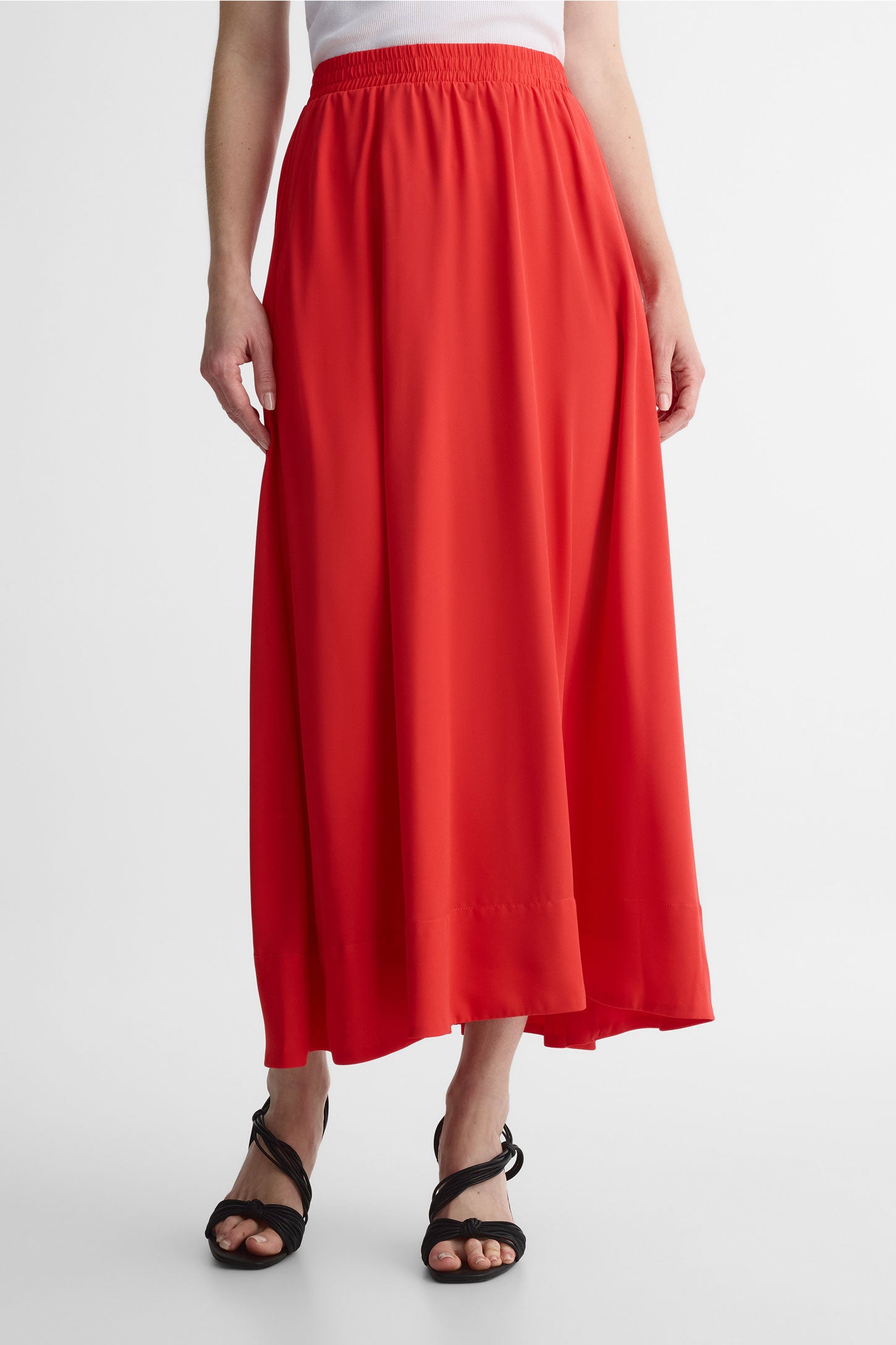 Jupe volumineuse élastique en georgette - Femme && ROUGE