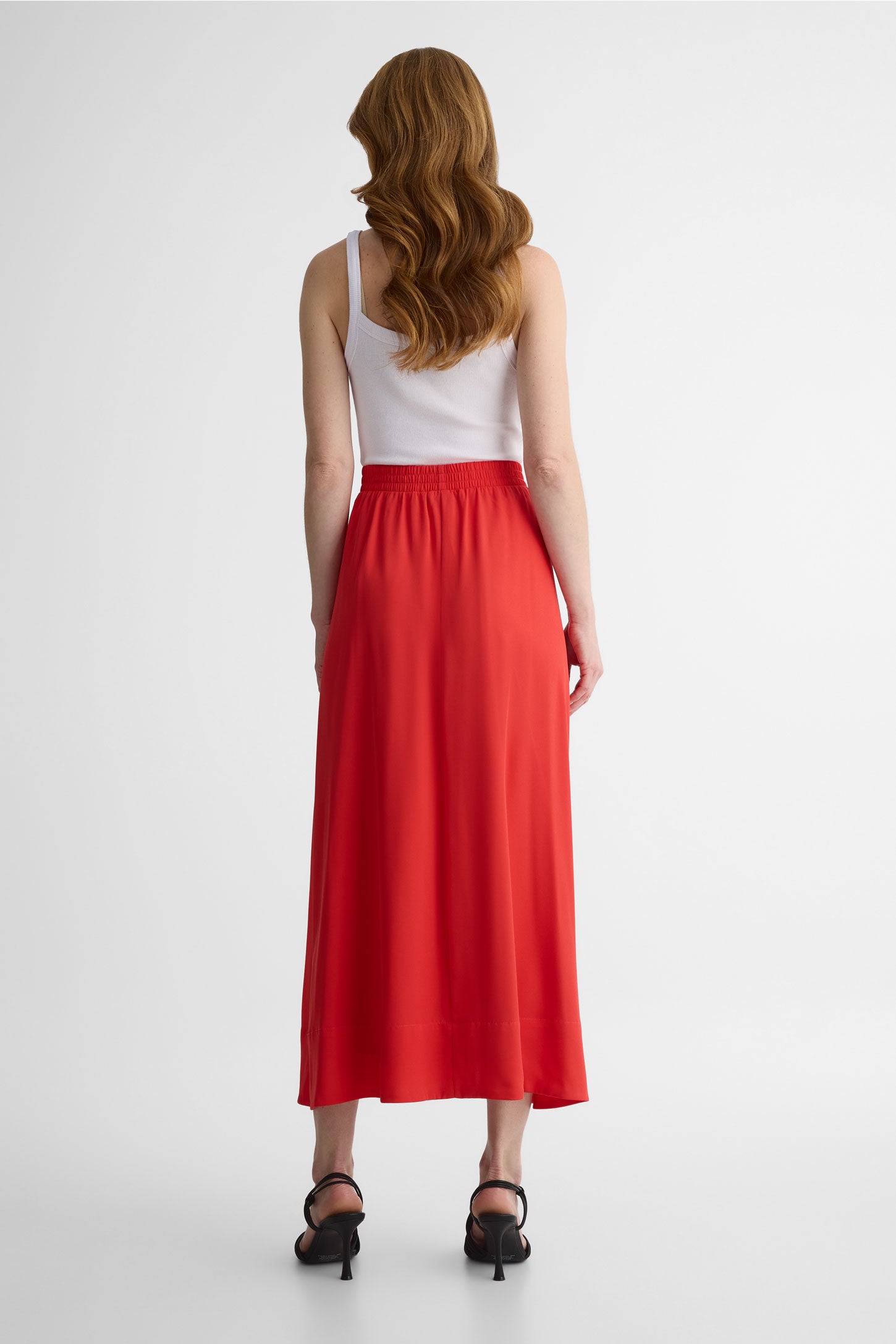 Jupe volumineuse élastique en georgette - Femme && ROUGE