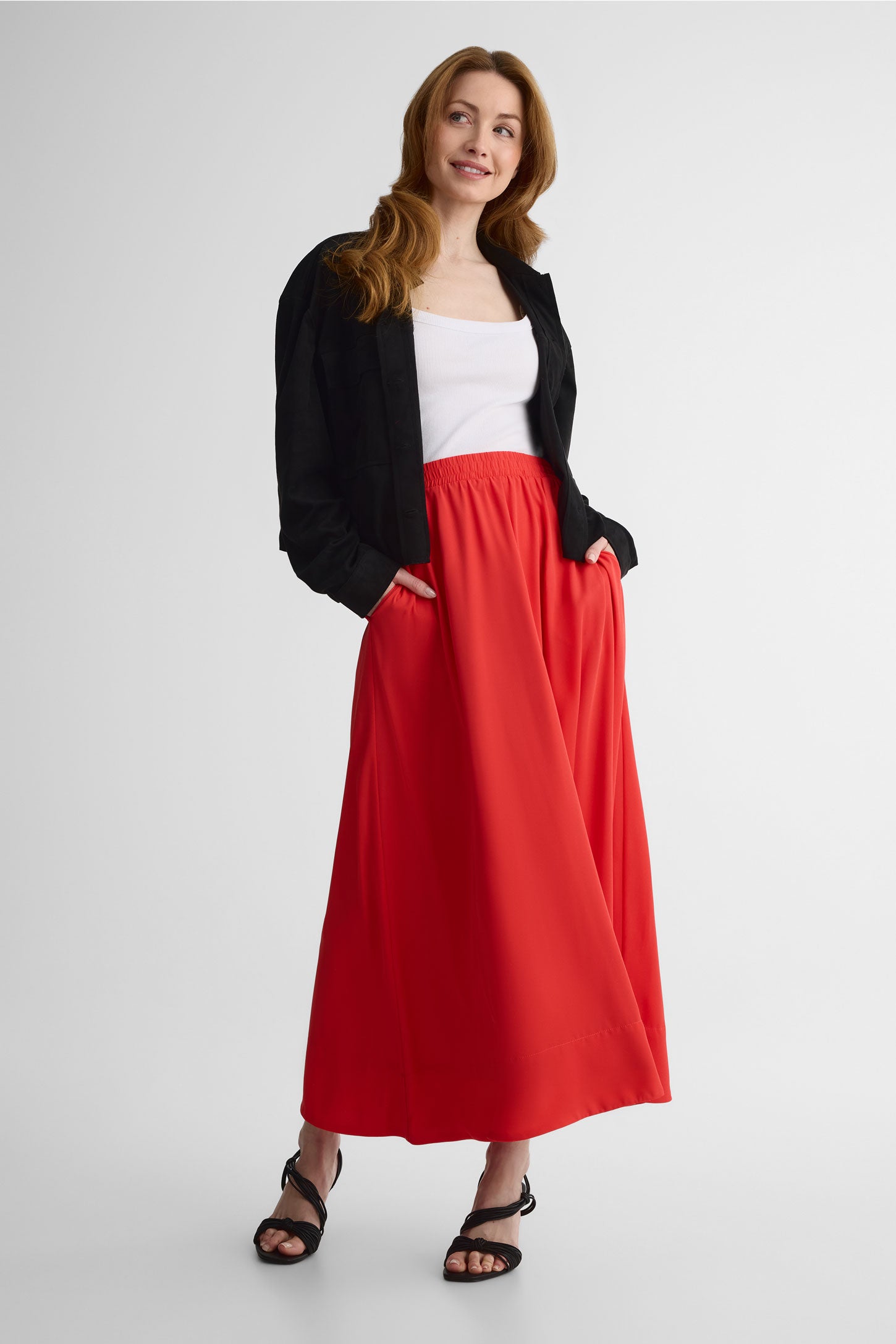 Jupe volumineuse élastique en georgette - Femme && ROUGE