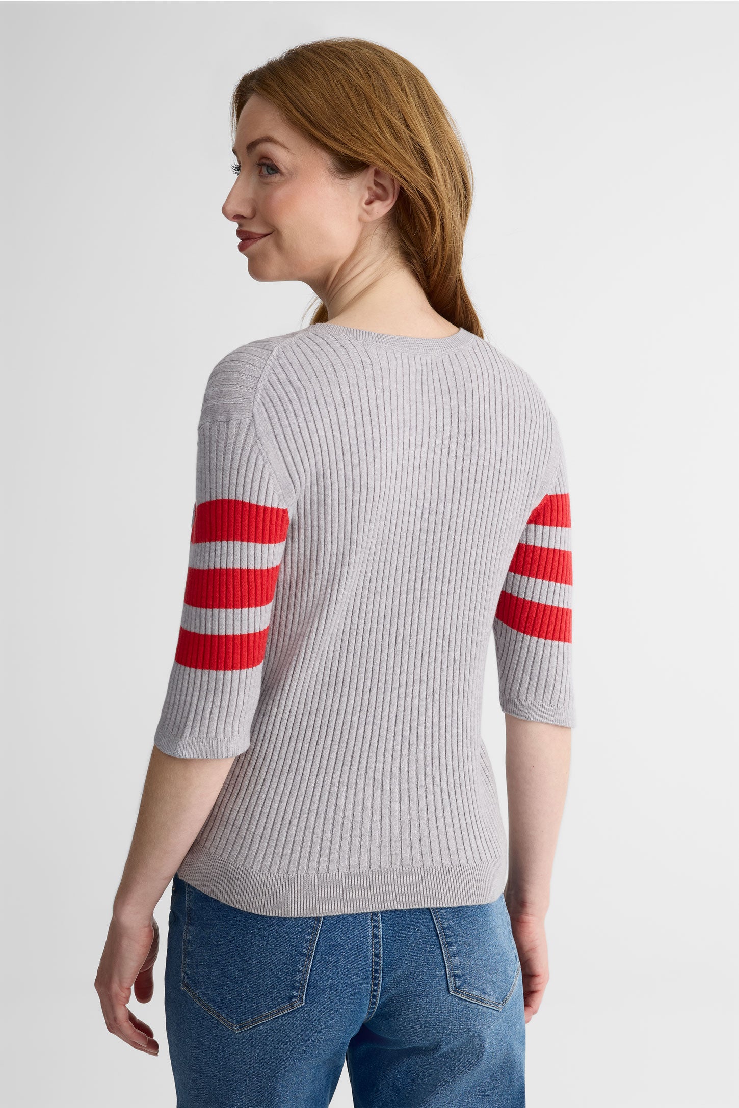 Chandail tricot ajusté à manches courtes - Femme && GRIS MULTI