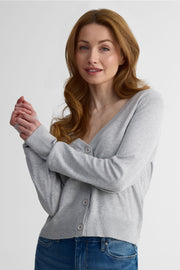 Cardigan M/longues rayé, boutons devant – Femme && GRIS MIXTE