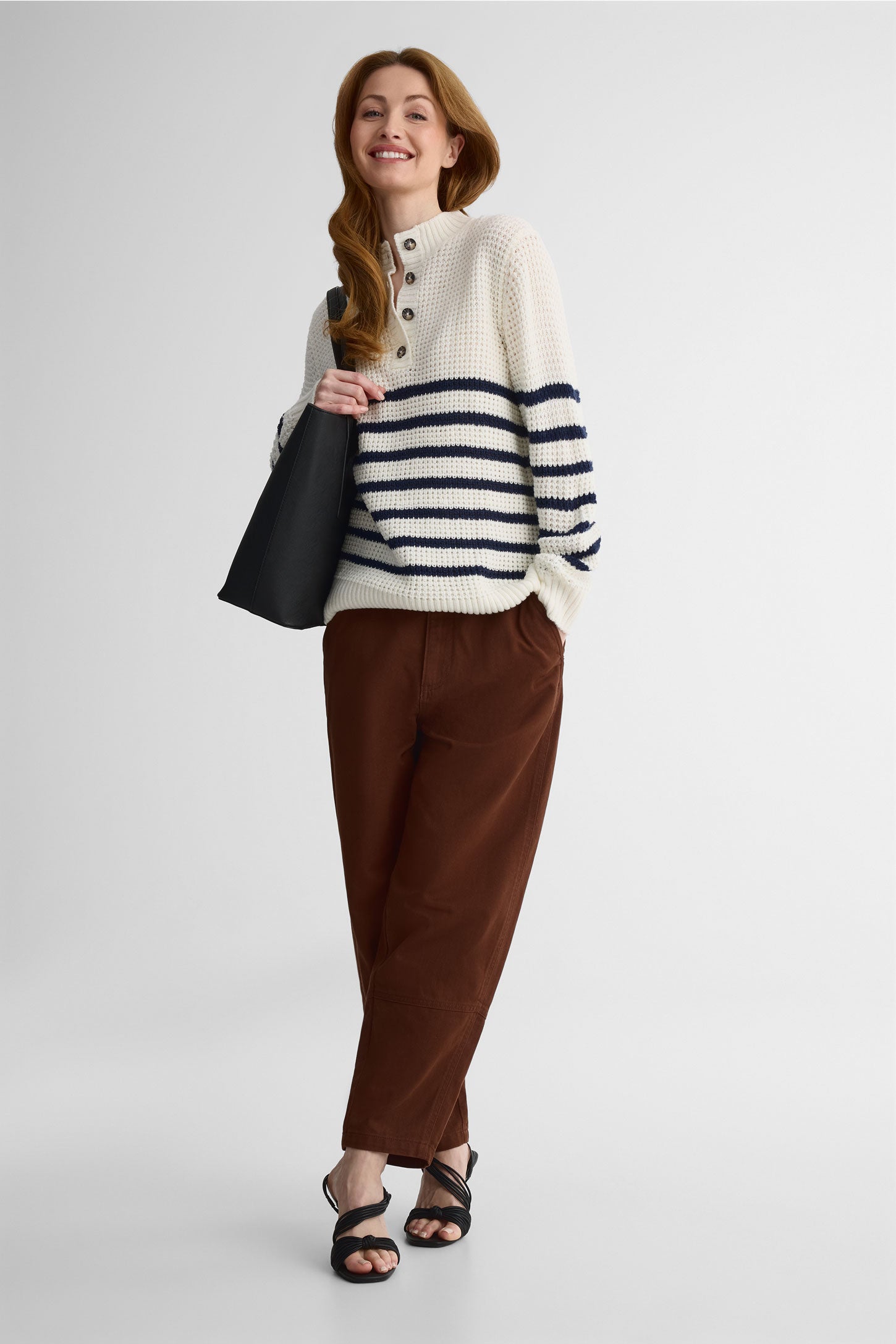 Chandail tricot col Henley à manches longues - Femme && MARIN/MULTI