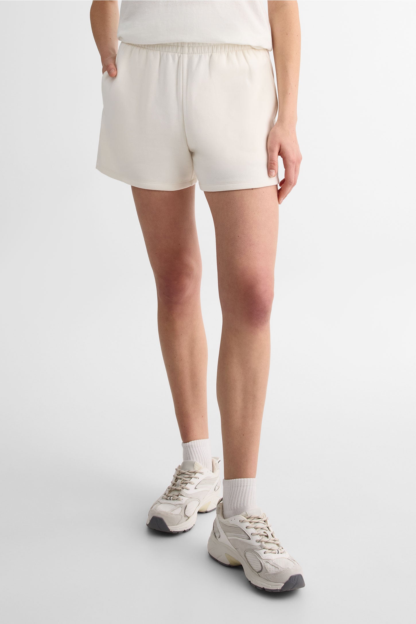 Short taille haute en polaire - Femme && BLANC CASSÉ