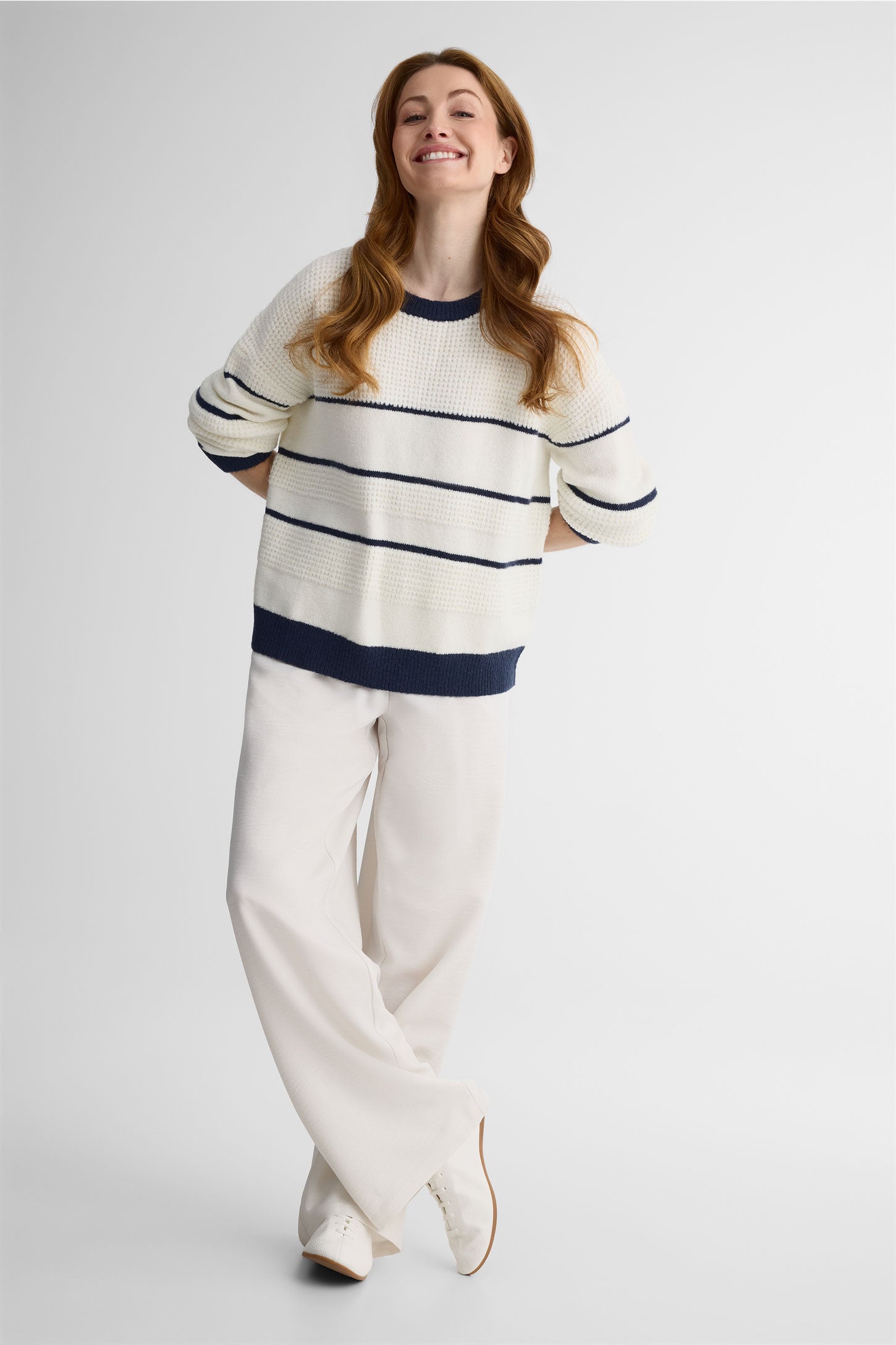 Chandail tricot rayé à manches longues – Femme && BLANC CASSÉ/MULTI