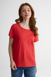 T-shirt col rond léger en coton - Femme && ROUGE