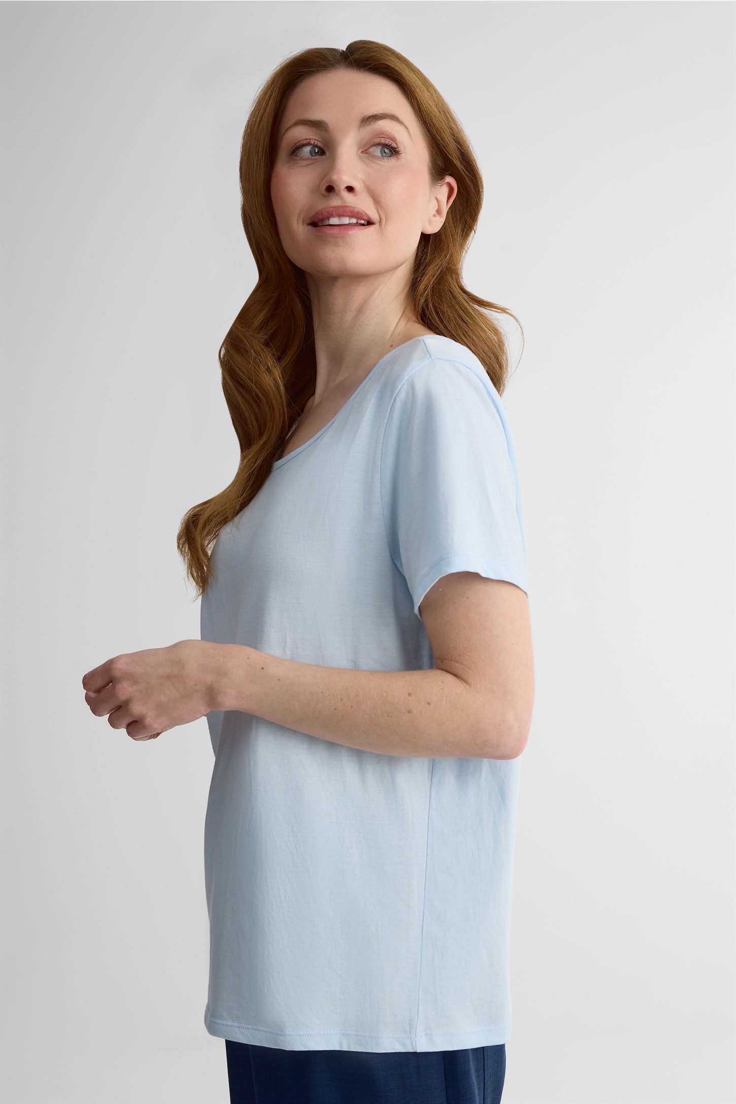 T-shirt col rond léger en coton - Femme && BLEU