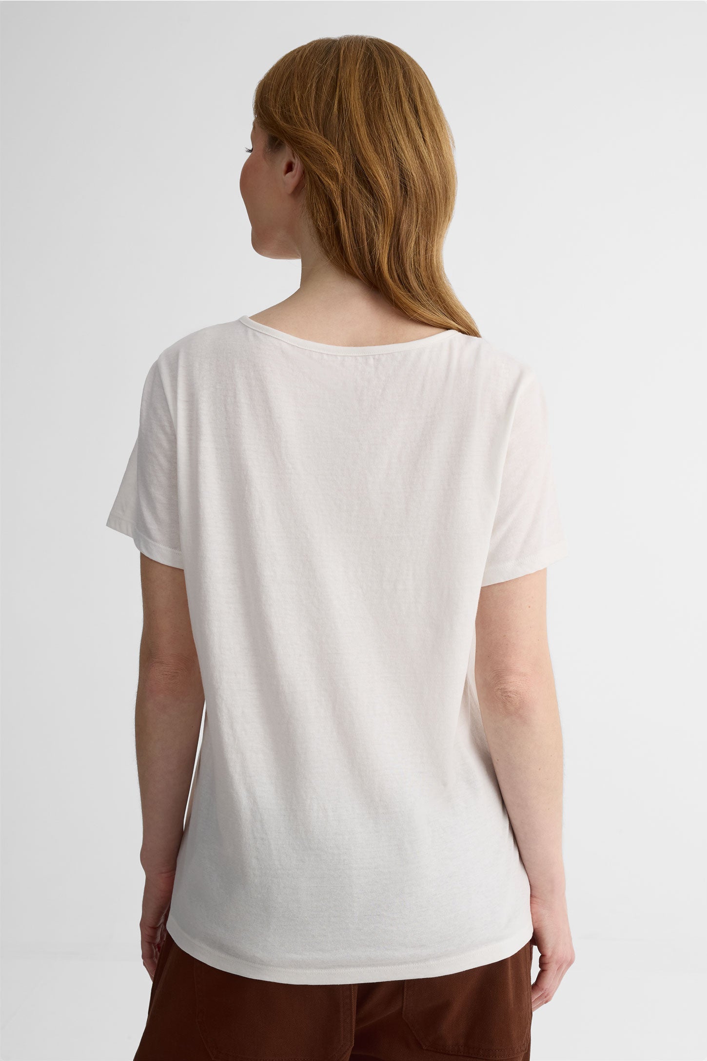 T-shirt col rond léger en coton - Femme && BLANC CASSÉ