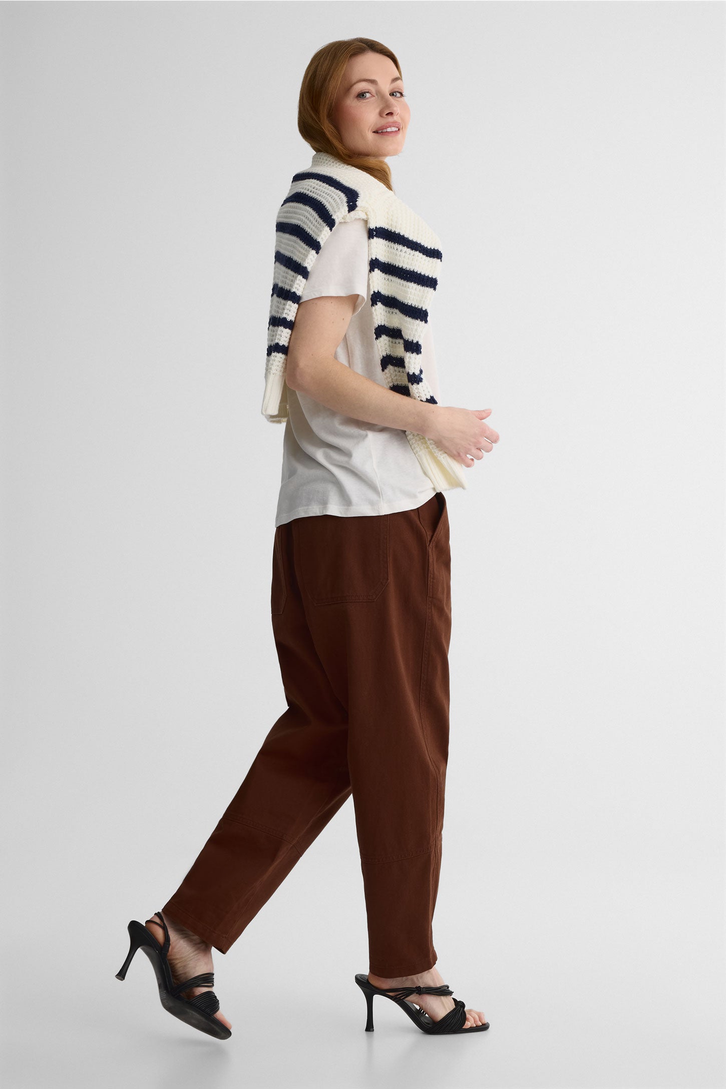 T-shirt col rond léger en coton - Femme && BLANC CASSÉ