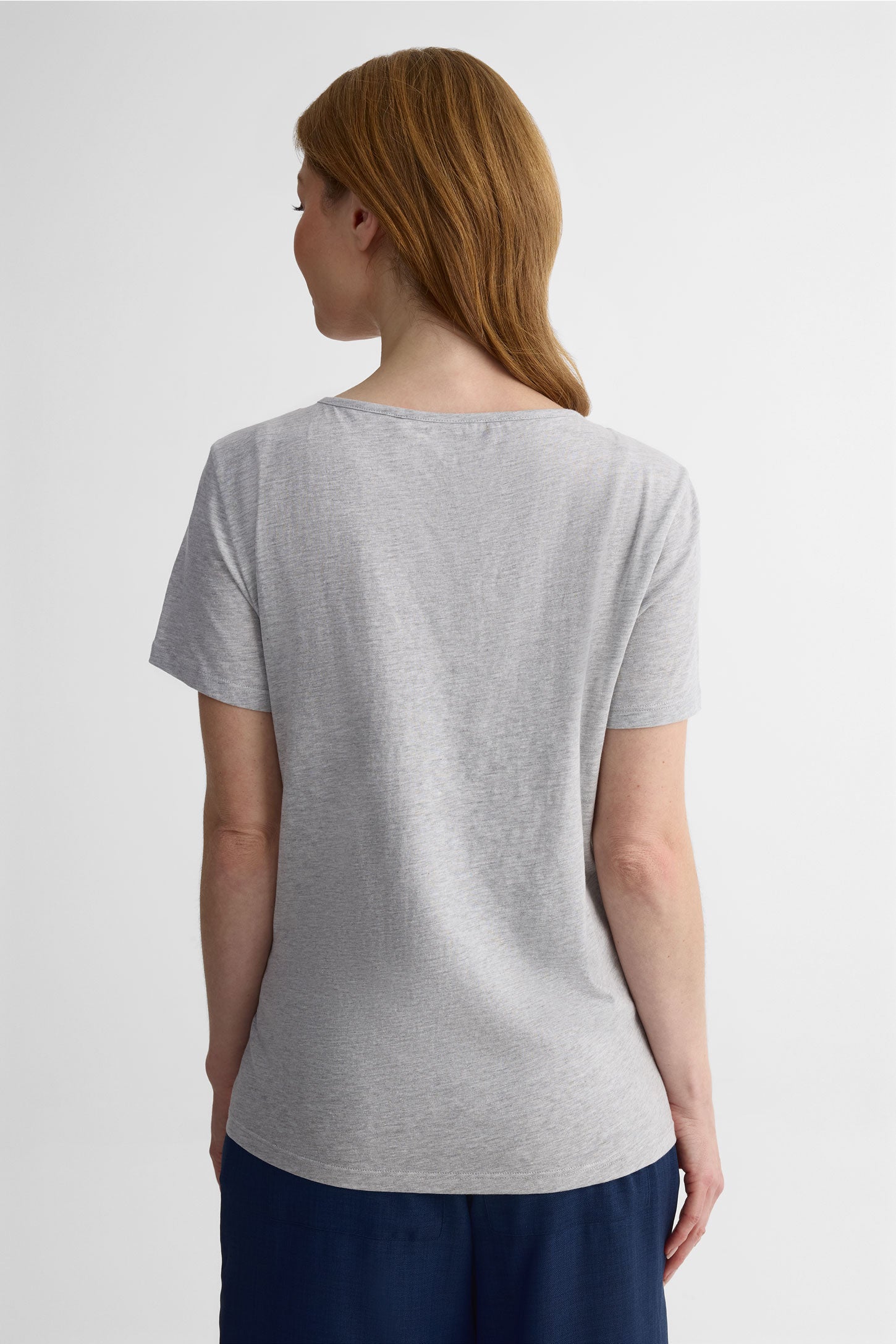 T-shirt col rond léger en coton - Femme && GRIS MIXTE