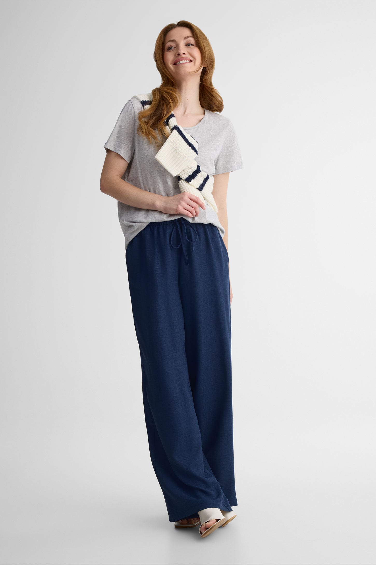 T-shirt col rond léger en coton - Femme && GRIS MIXTE