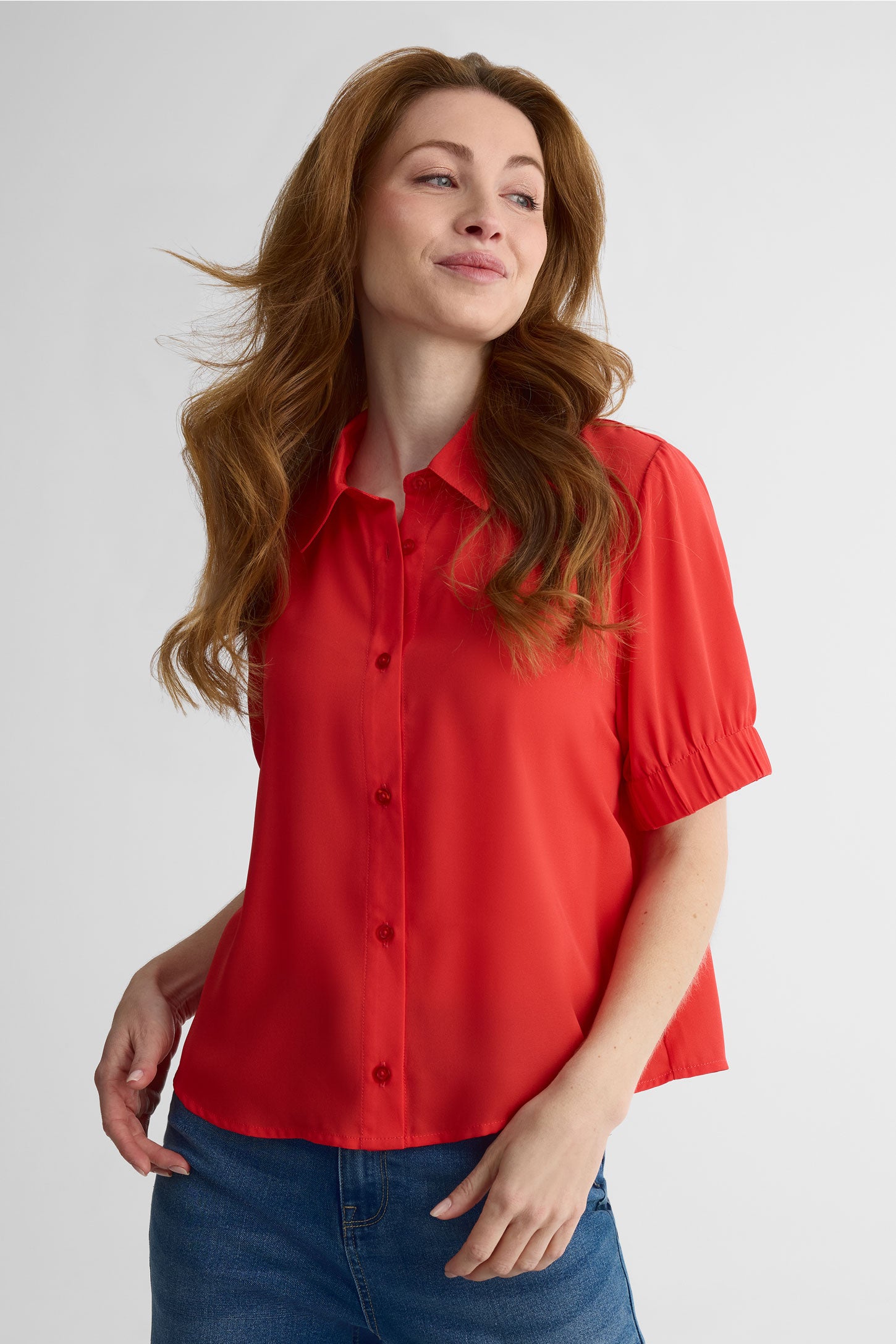 Chemisier crop manches courtes – Femme && ROUGE