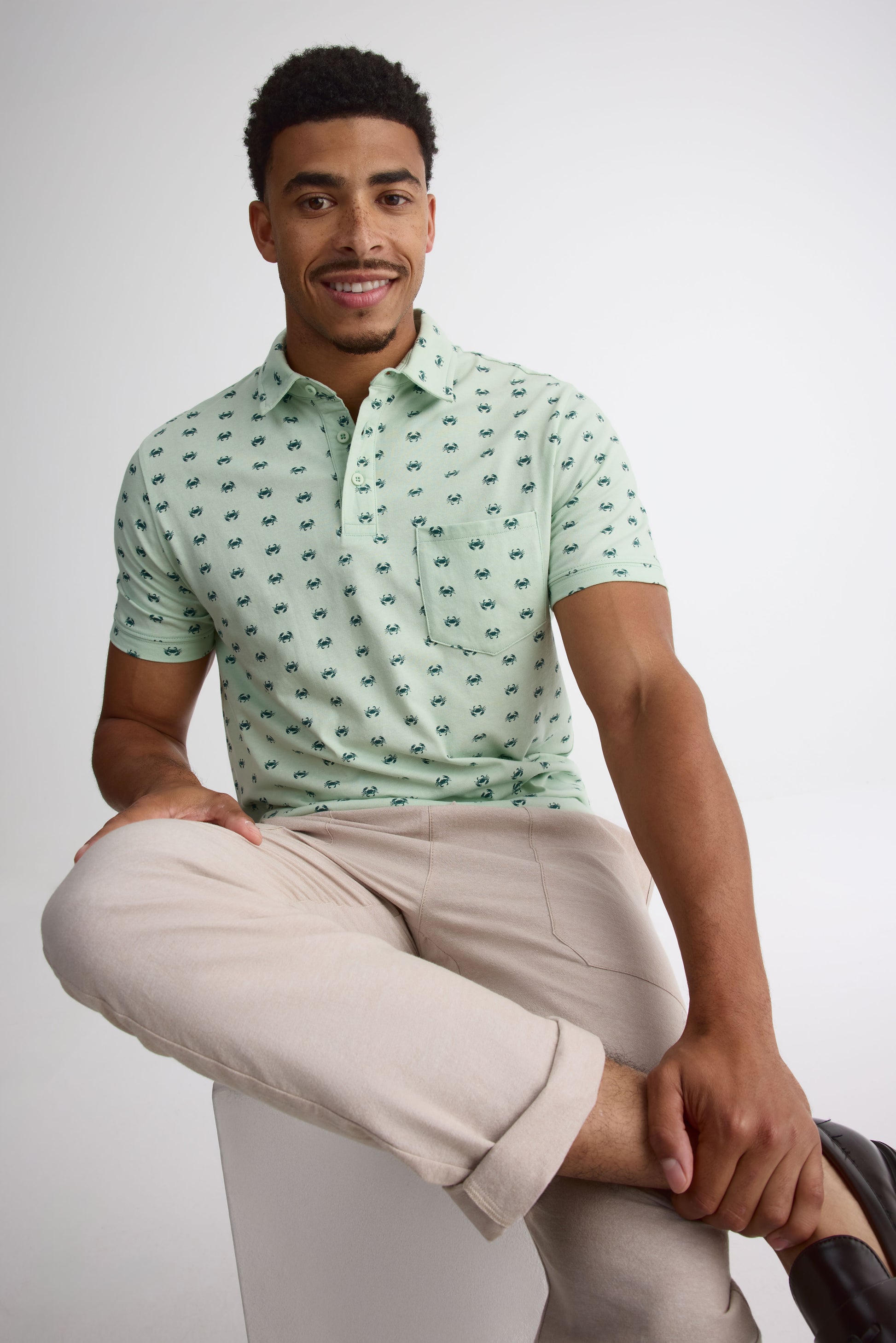 Chandail polo M/courtes avec poches - Homme && VERT/MULTI