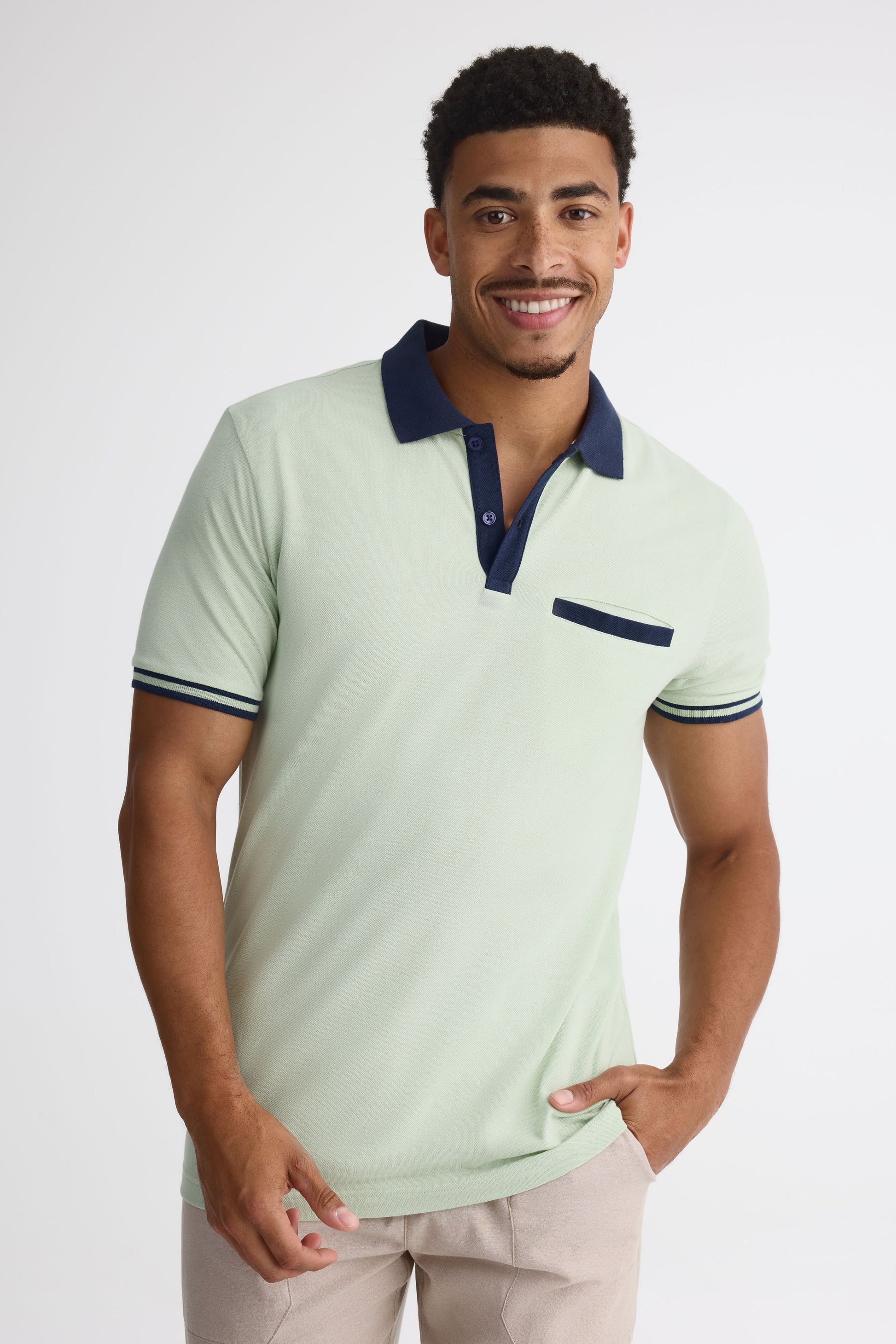 Chandail polo M/courtes en coton piqué - Homme && VERT