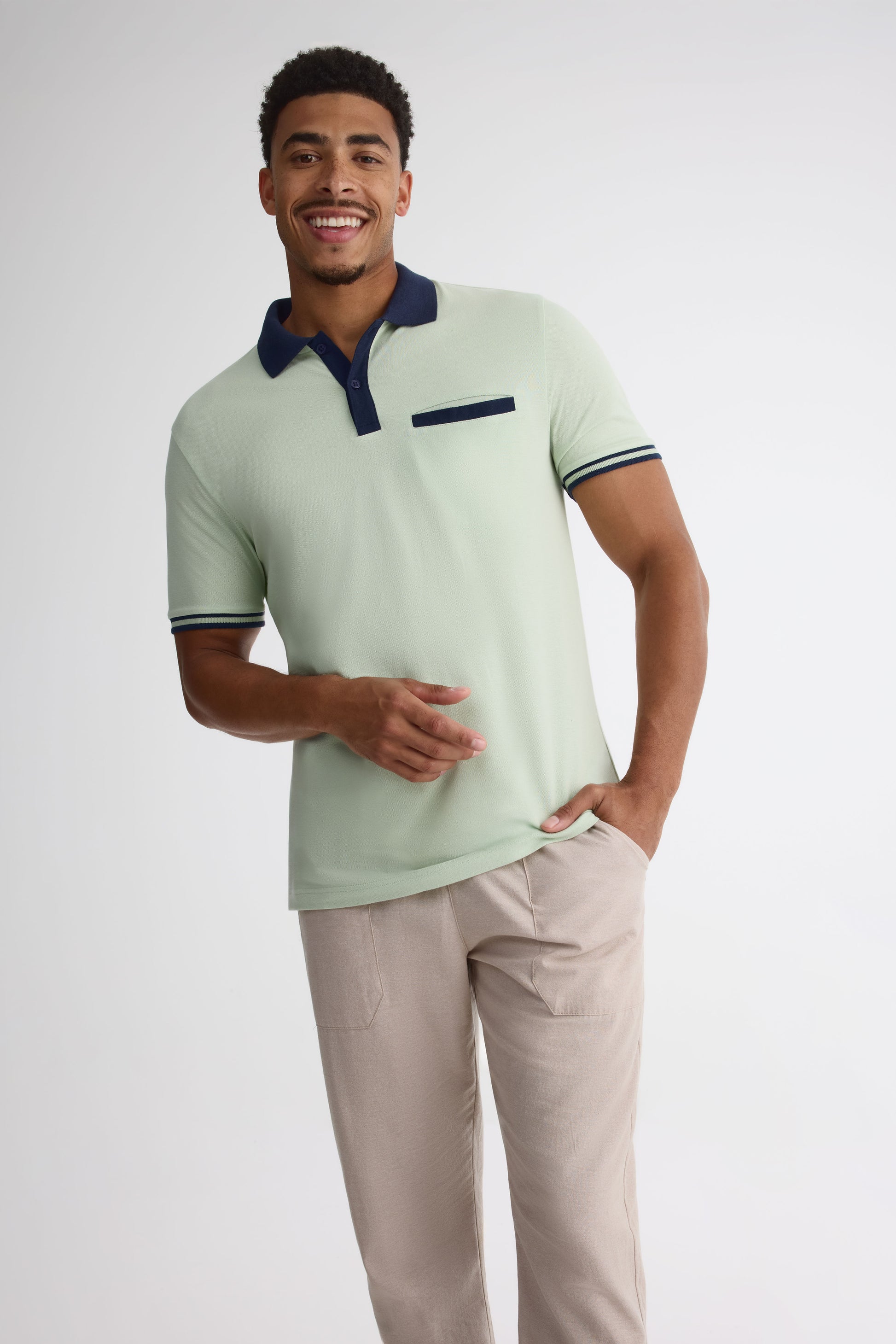 Chandail polo M/courtes en coton piqué - Homme && VERT