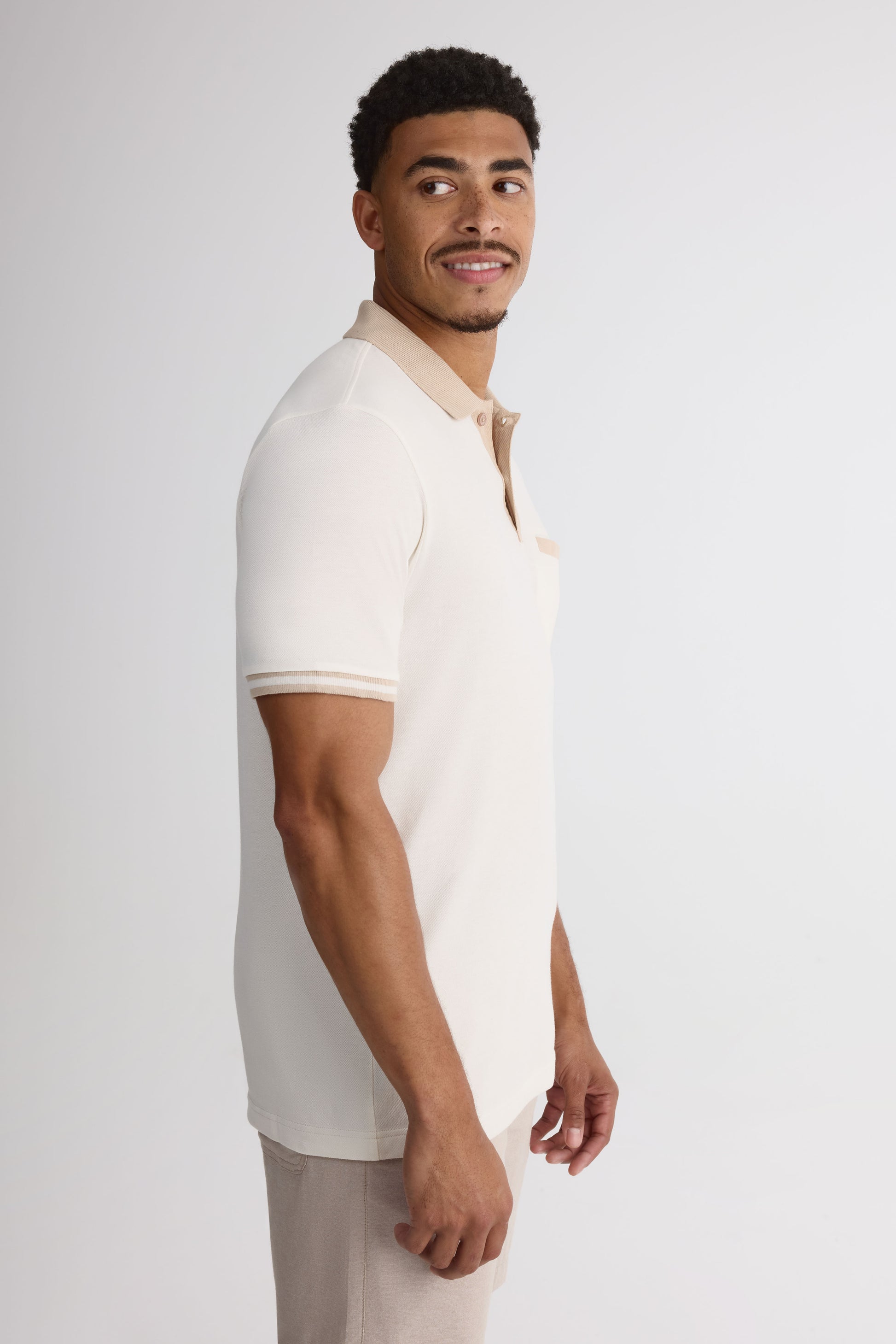 Chandail polo M/courtes en coton piqué - Homme && BEIGE