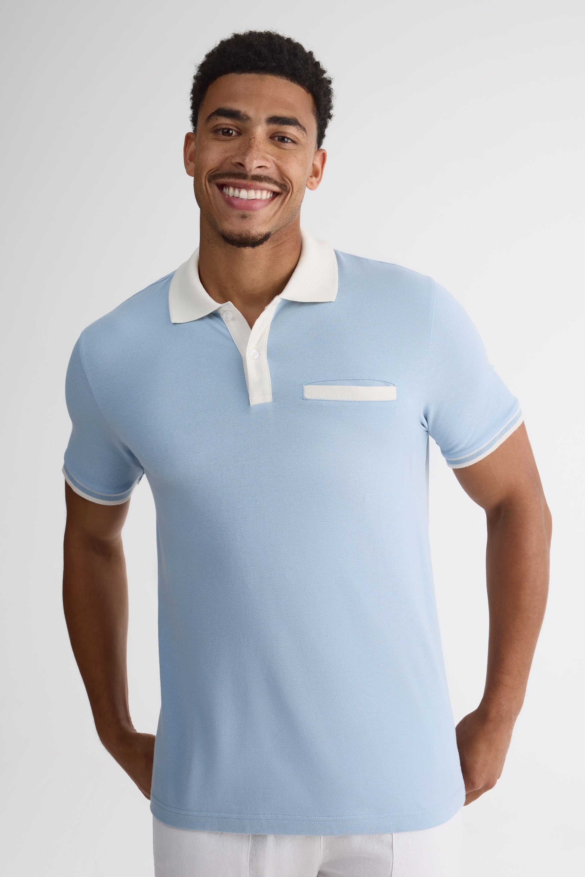 Chandail polo M/courtes en coton piqué - Homme && BLEU