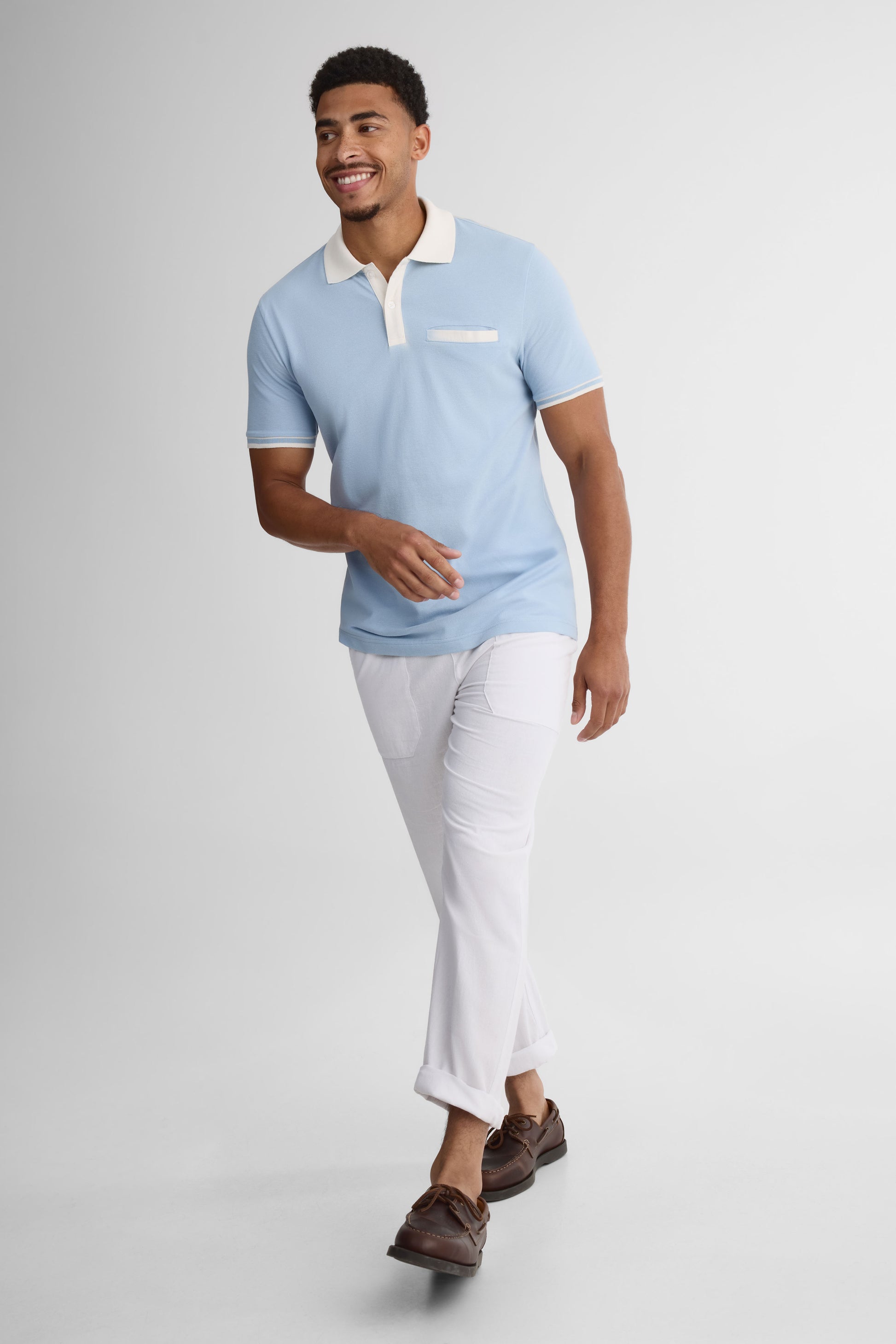 Chandail polo M/courtes en coton piqué - Homme && BLEU