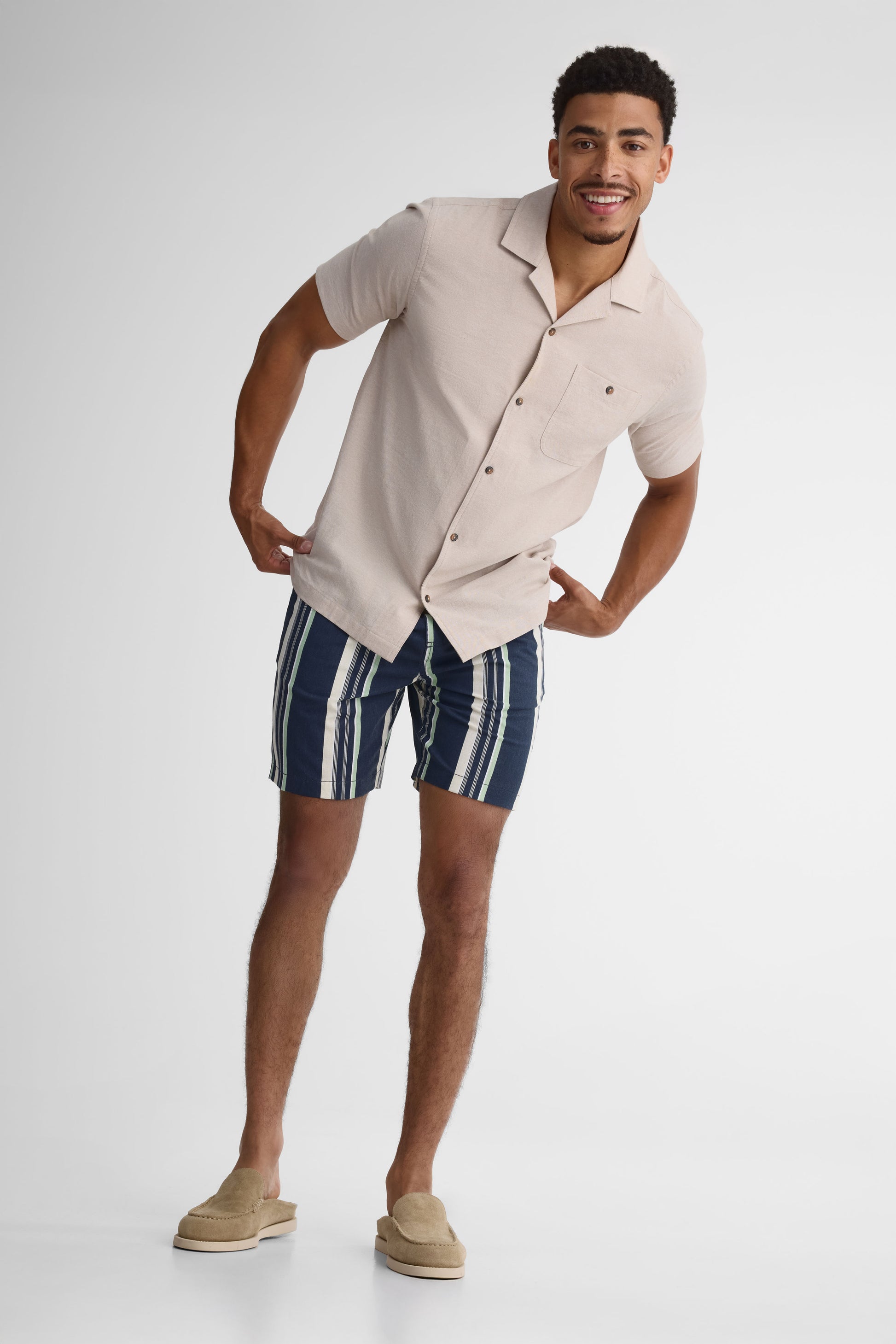 Short chambray élastique à la taille - Homme && MARIN/MULTI