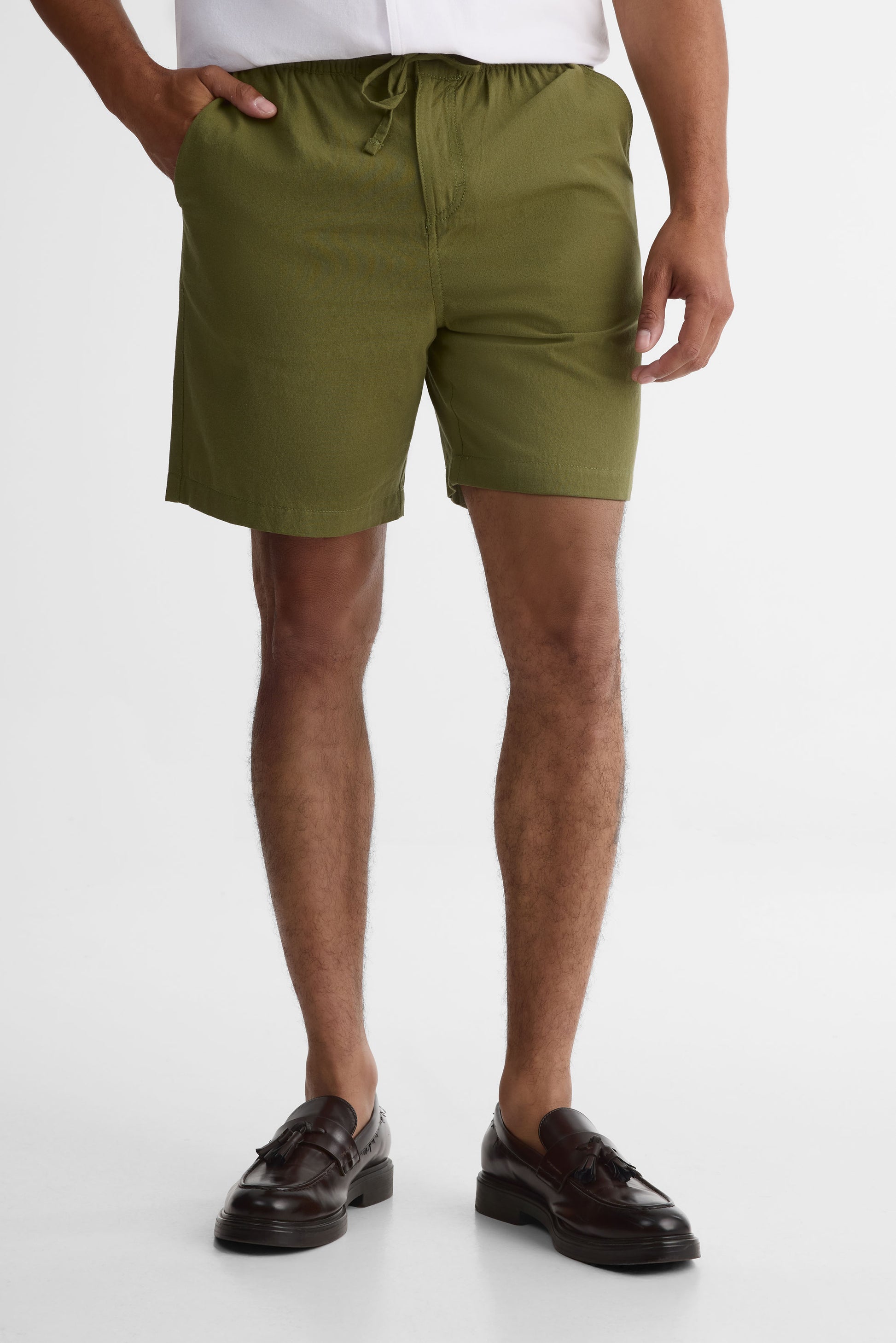 Short en chambray avec cordon - Homme && VERT