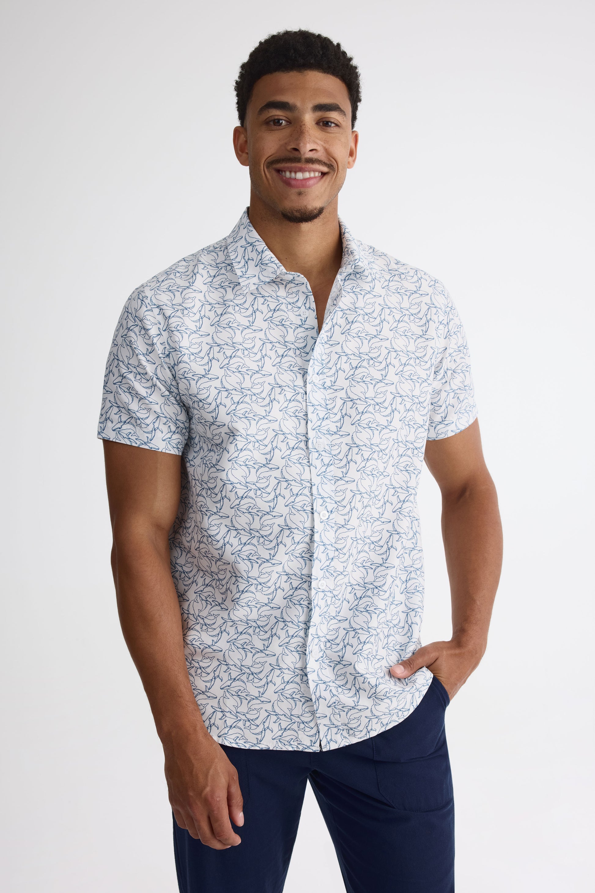 Chemise manches courtes imprimée en polyester - Homme && BLANC MULTI