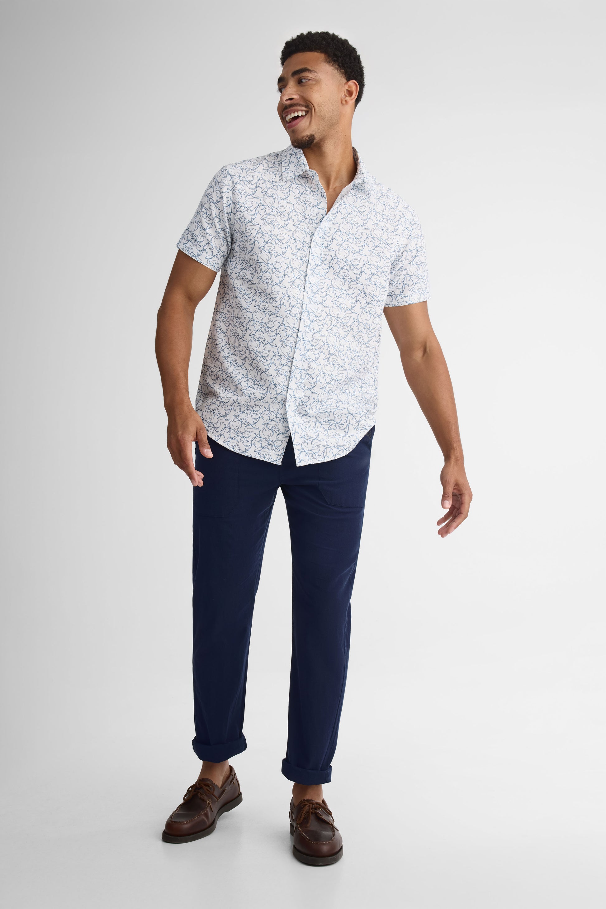 Chemise manches courtes imprimée en polyester - Homme && BLANC MULTI