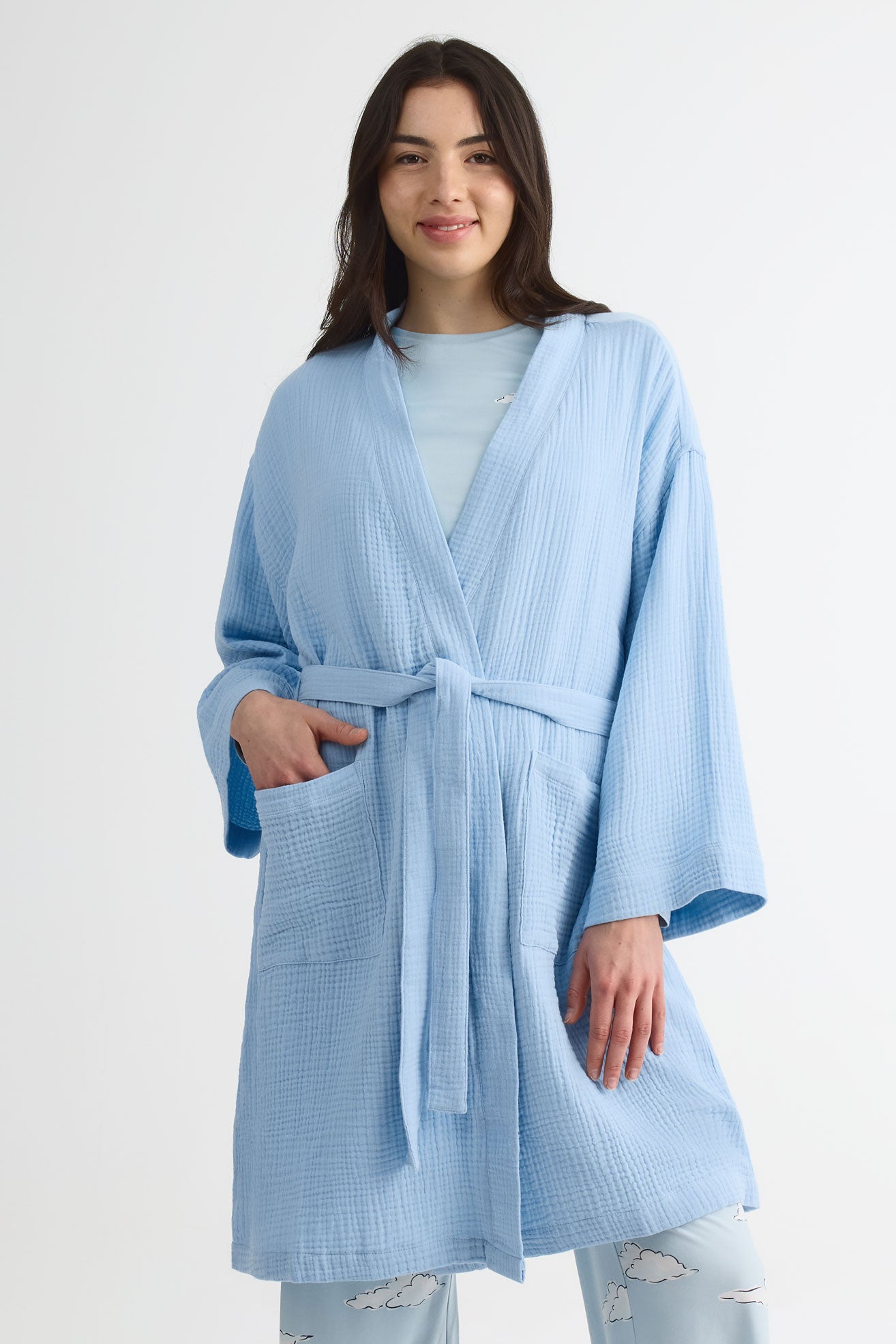 Robe de chambre en mousseline – Femme && BLEU