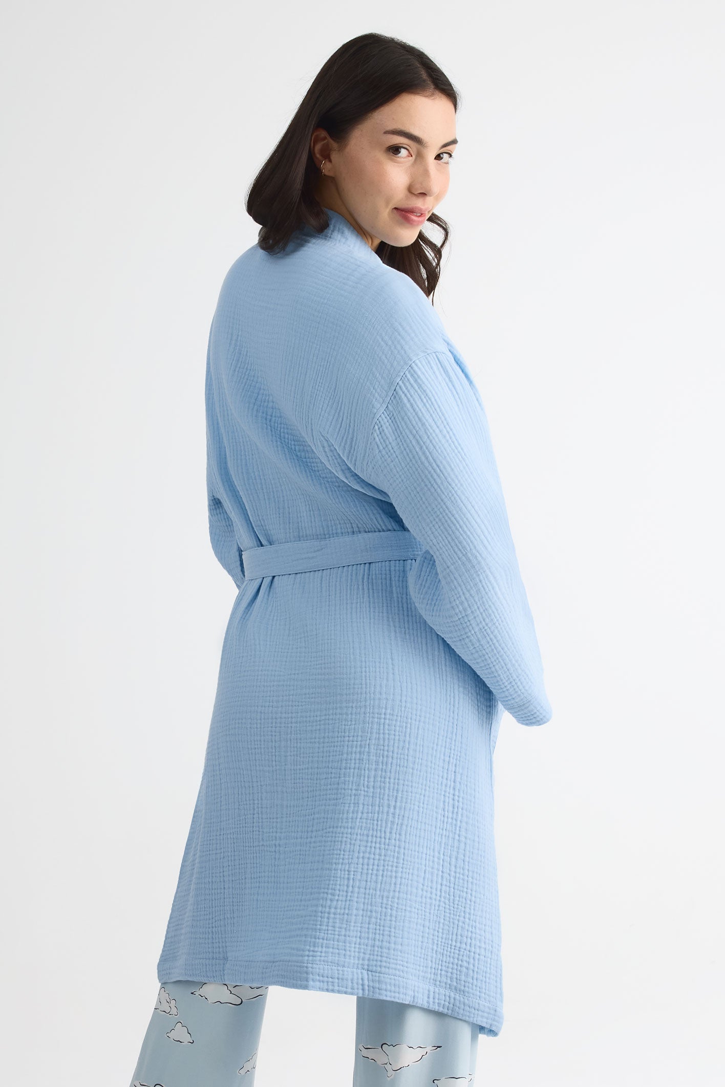 Robe de chambre en mousseline – Femme && BLEU
