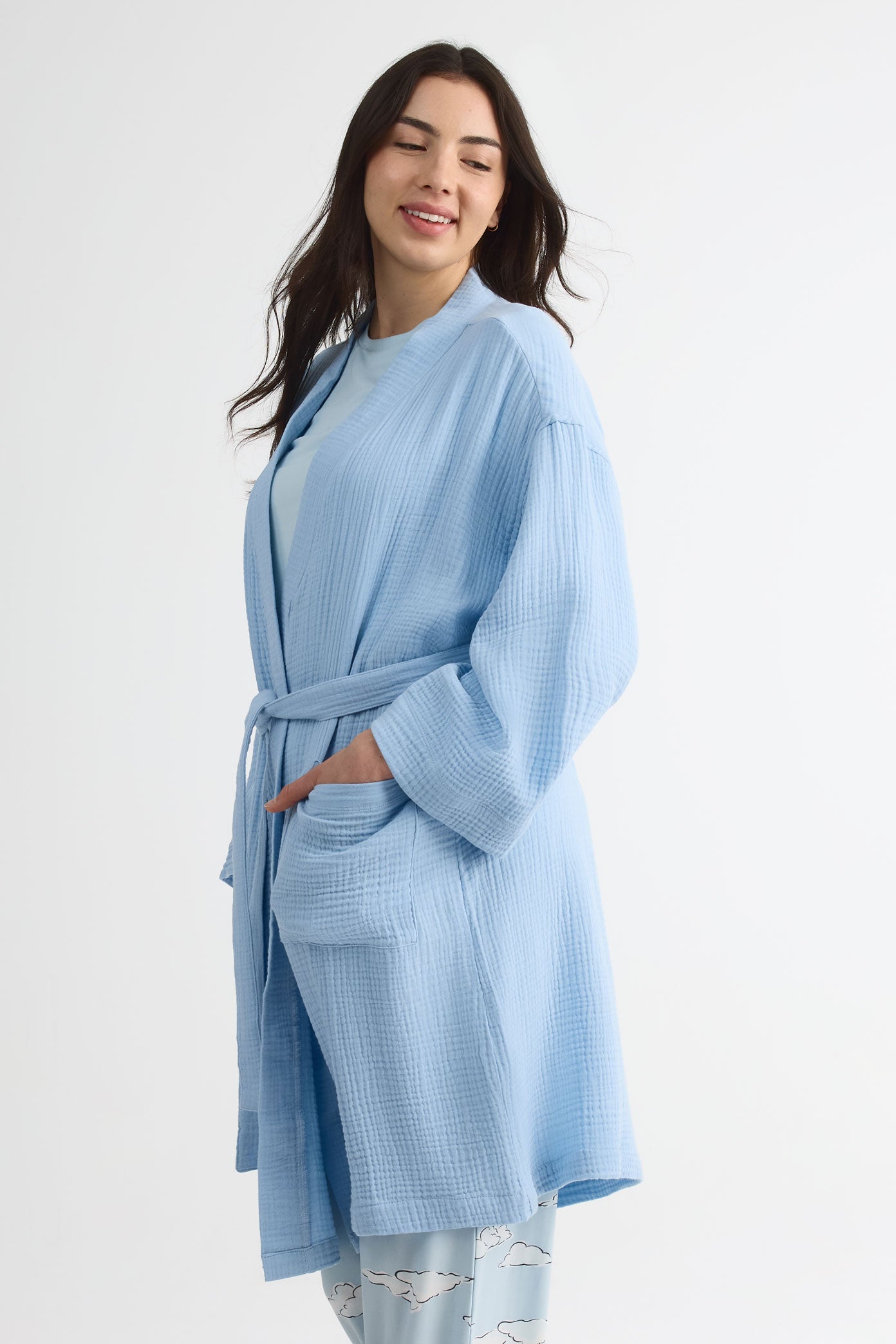 Robe de chambre en mousseline – Femme && BLEU