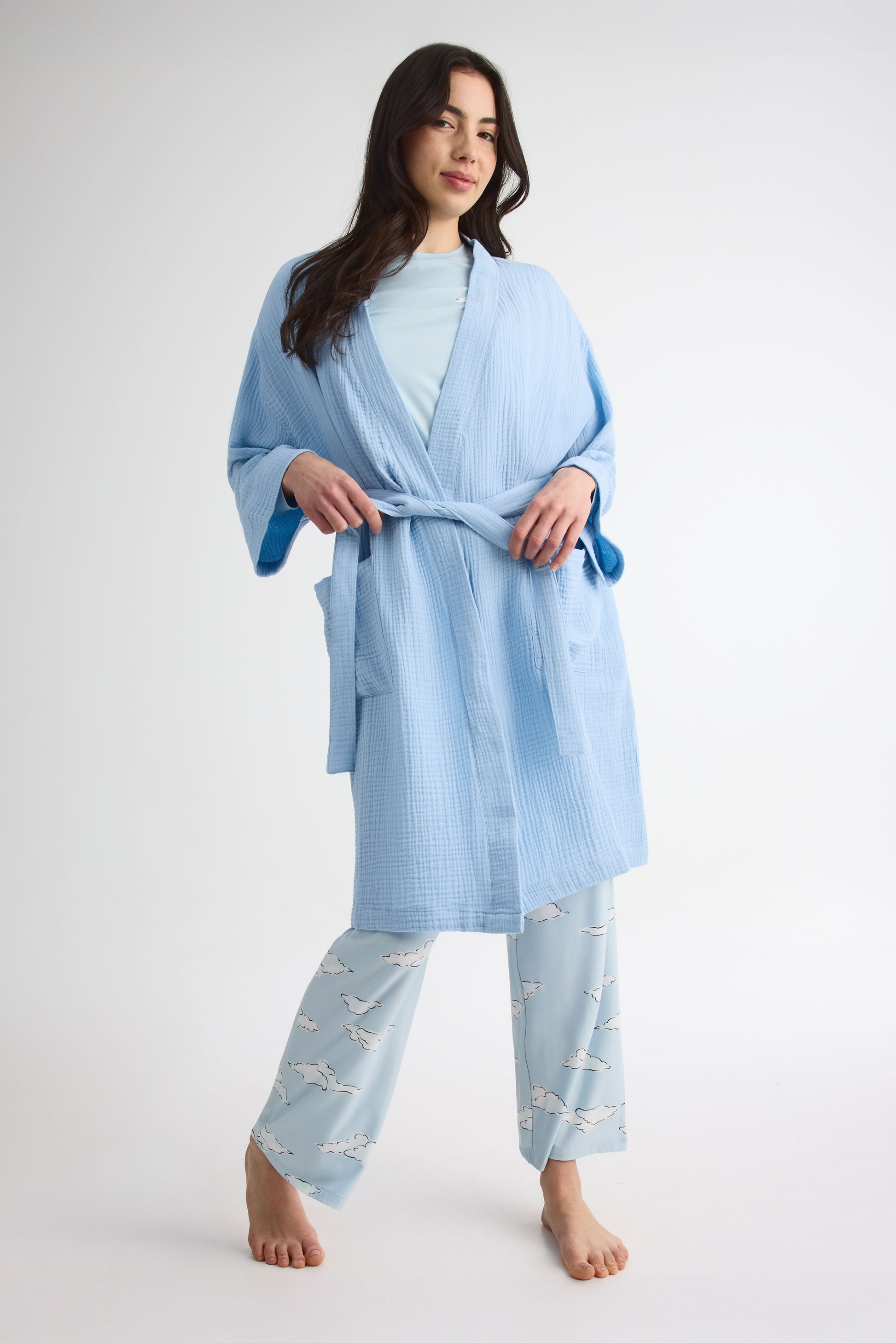 Robe de chambre en mousseline – Femme && BLEU