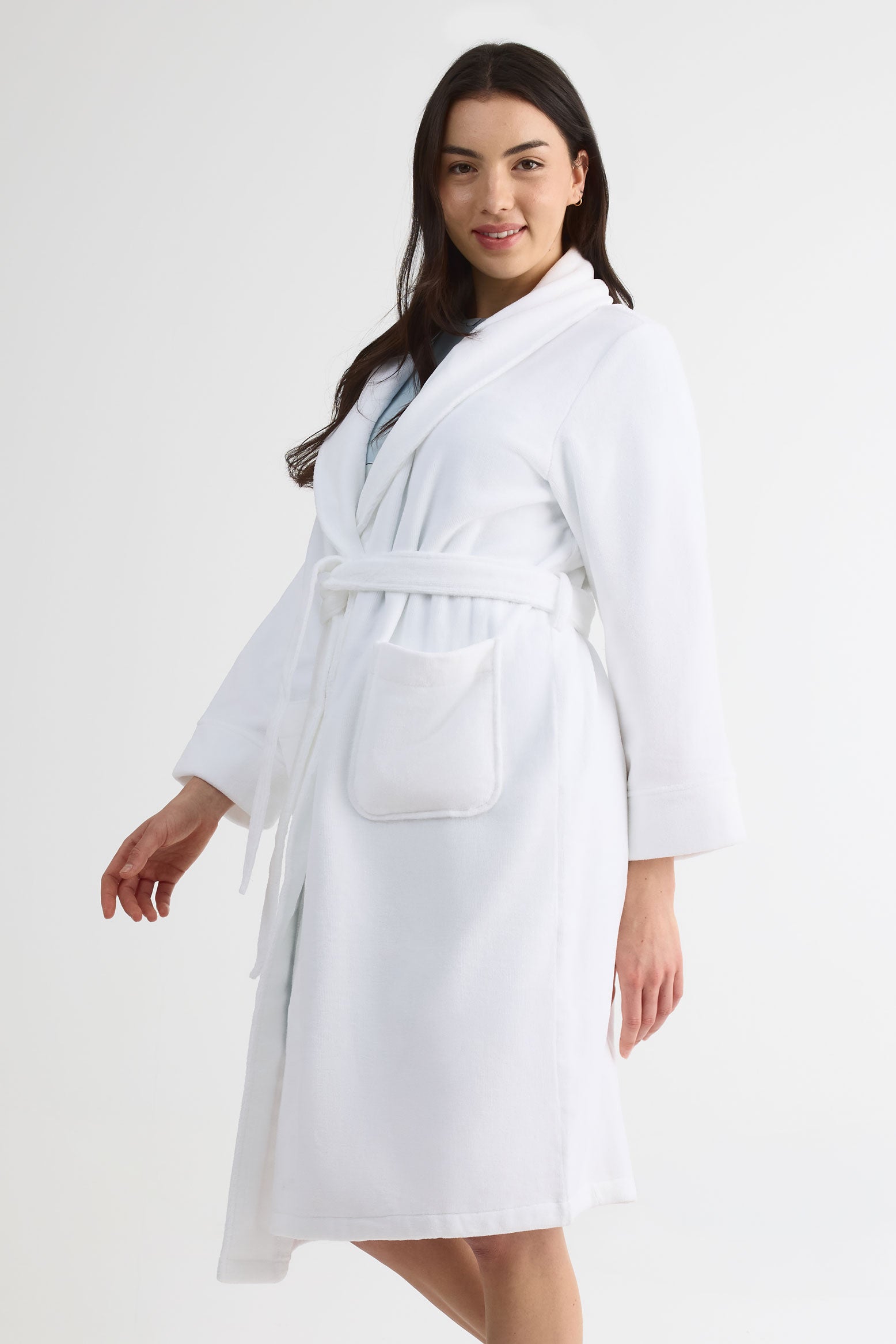 Robe de chambre en velours, 100% coton - Femme && BLANC