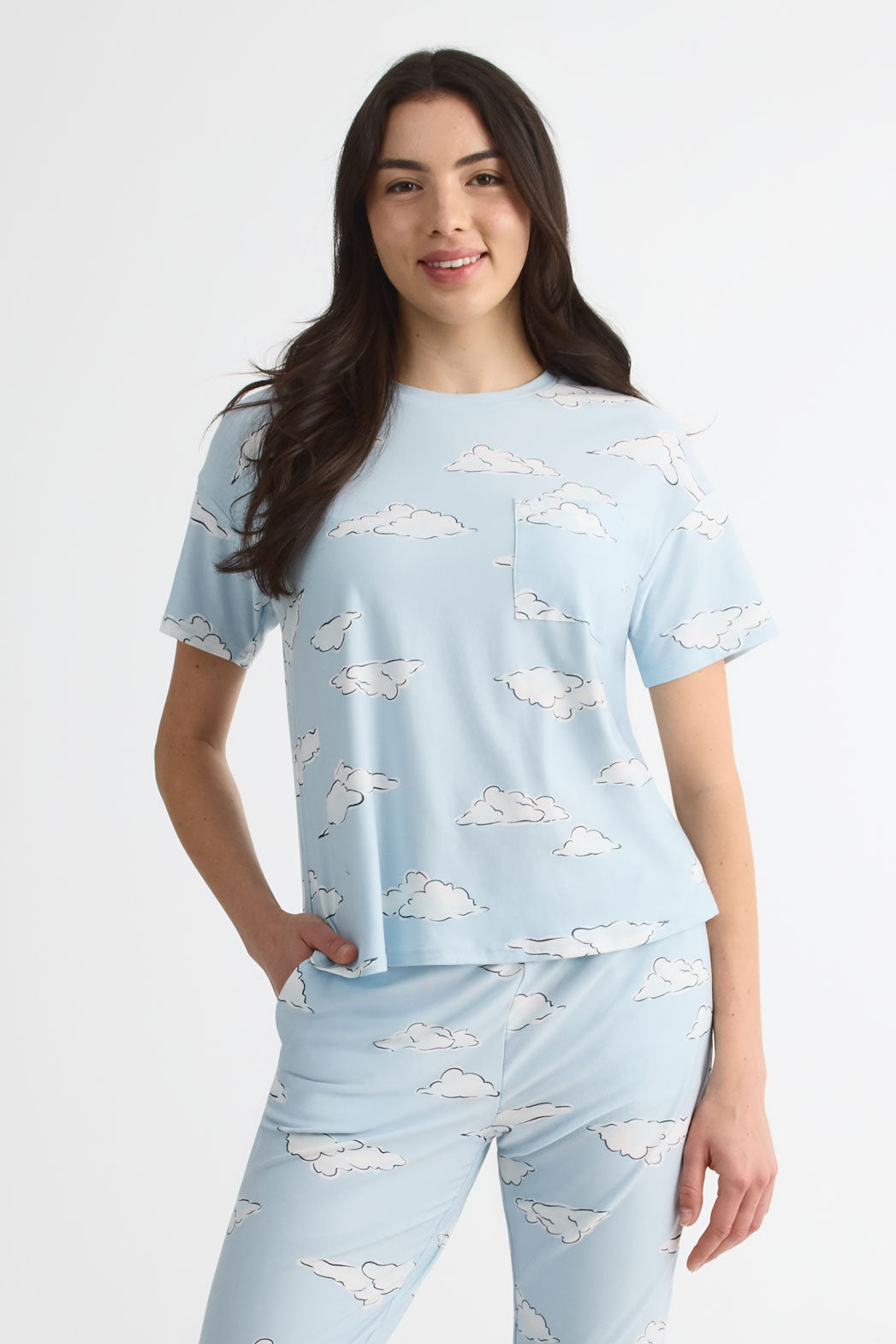T-shirt en jersey moss à manches courtes - Femme && BLEU MULTI